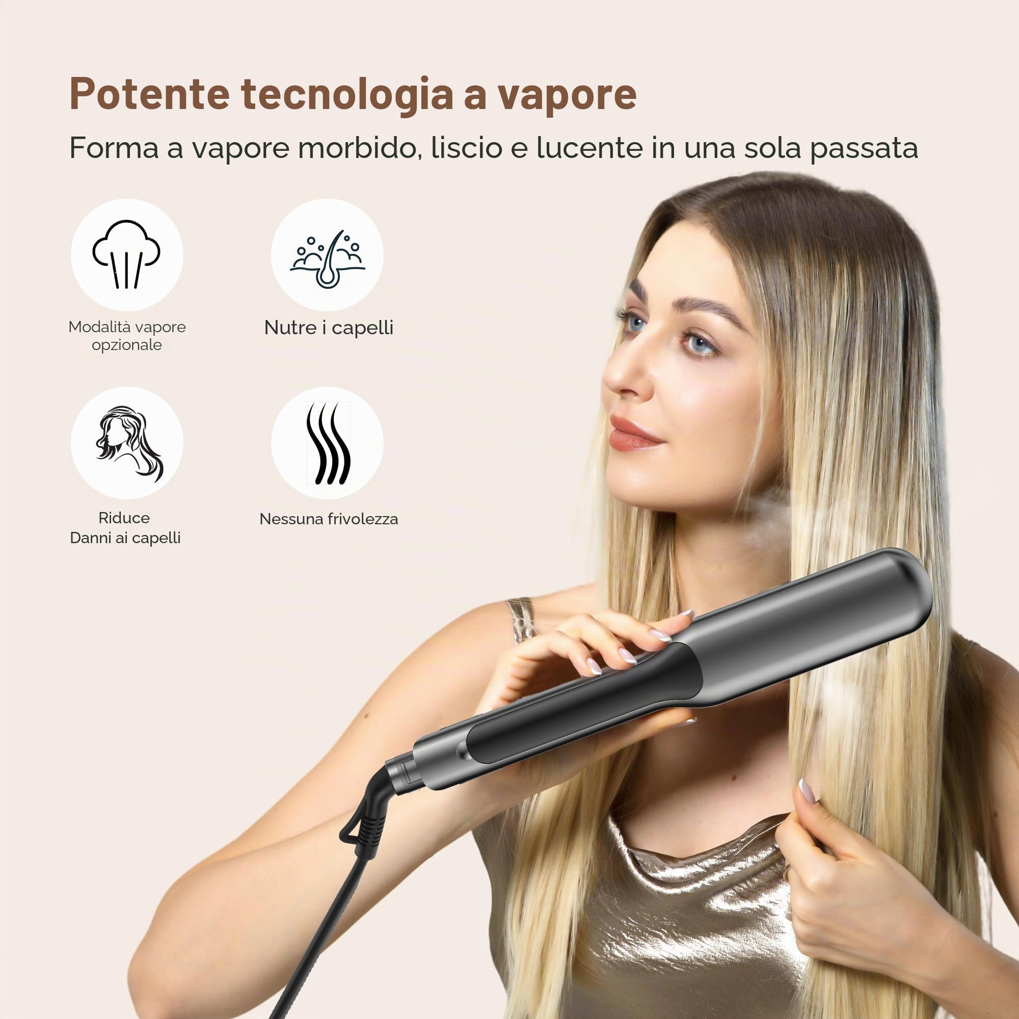 UKLISS Piastra lisciante a vapore larga con display LCD, piastra per capelli ultra lisci, regolazione della temperatura 100 – 230 °C, lisciatura estrema con protezione dei capelli