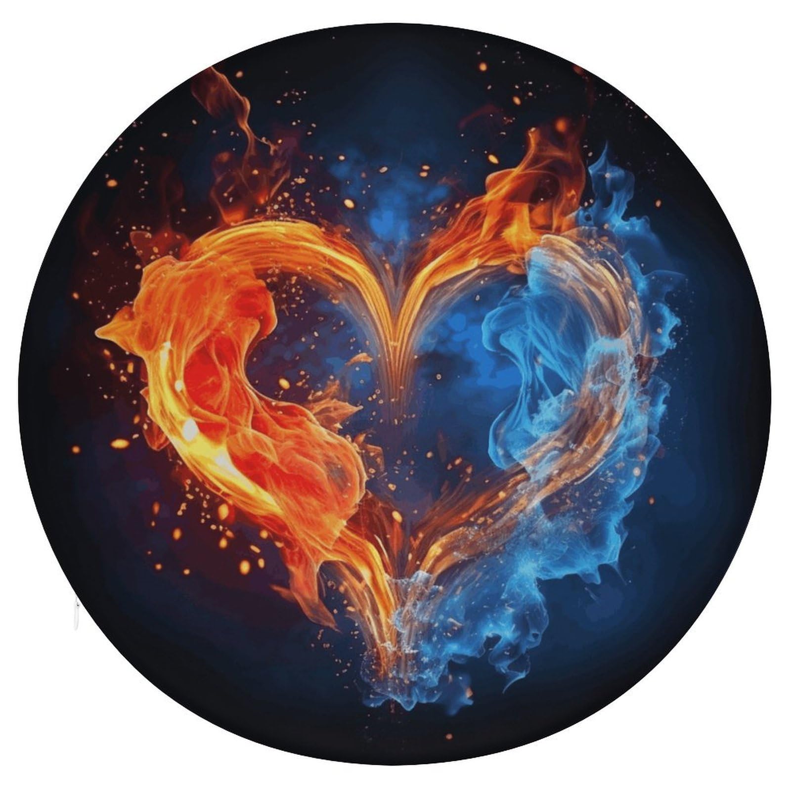 FekiLoot Fire and Water Heart Seat Cushion Comfort Memory Foam Seat Cushion Chair Pad Soft Round Stool Cushion Chair Cushion Removable Washable Cover for Home Office Outdoor Bistro 15.35 Inch