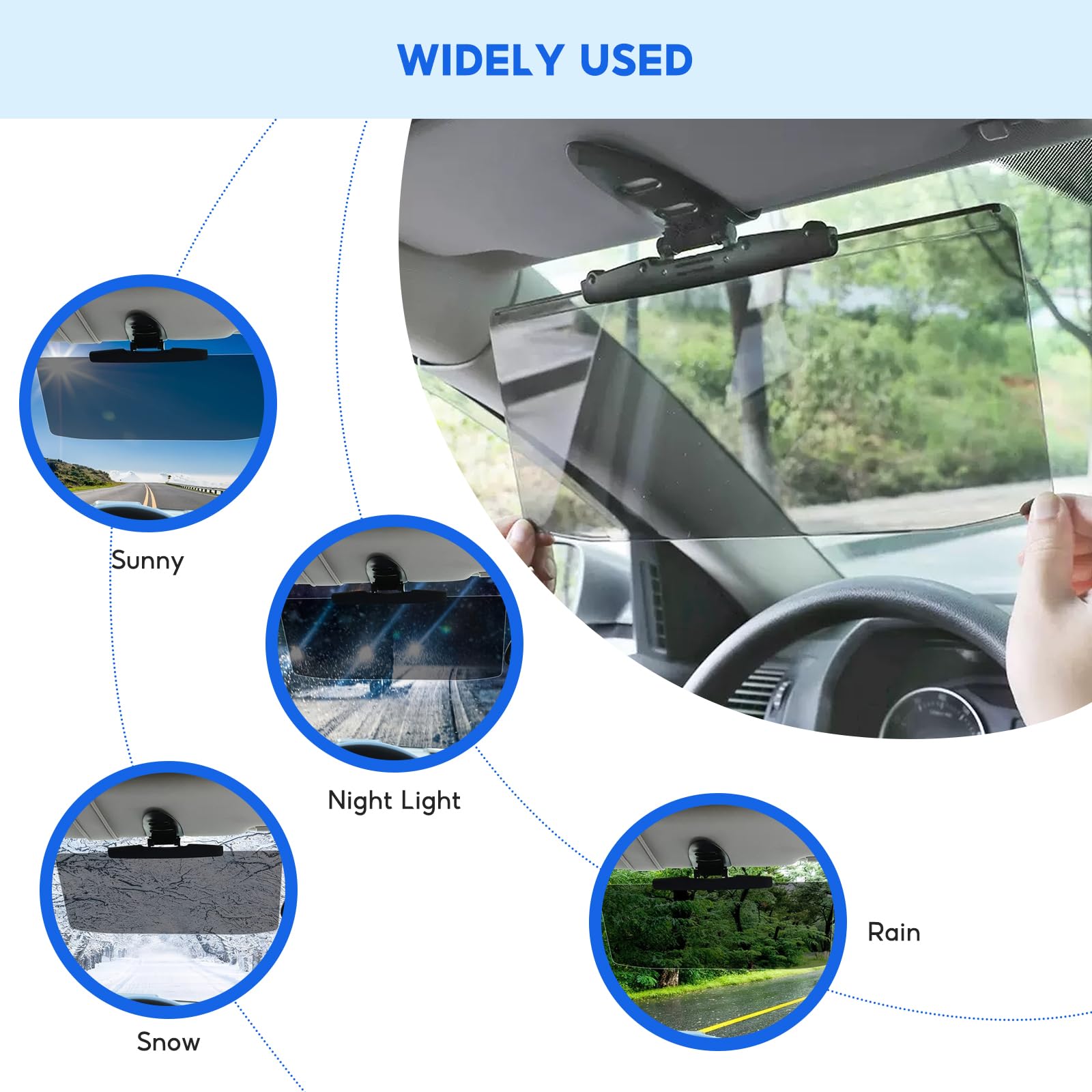 Extension de pare-soleil universelle à clip pour voiture - 32 cm - Anti-reflet - Avec protection polarisée - Pour conducteur ou passager - Noir