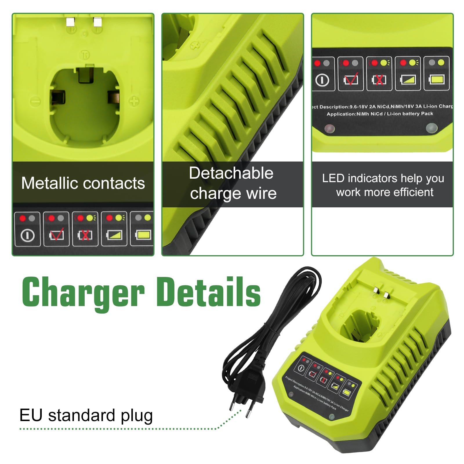 Batería de repuesto 18 V 5,5 Ah y cargador BCL14181H 9,6 V-18 V compatible con Ryobi 18 V. Repuesto para Ryobi P108 P189 P190