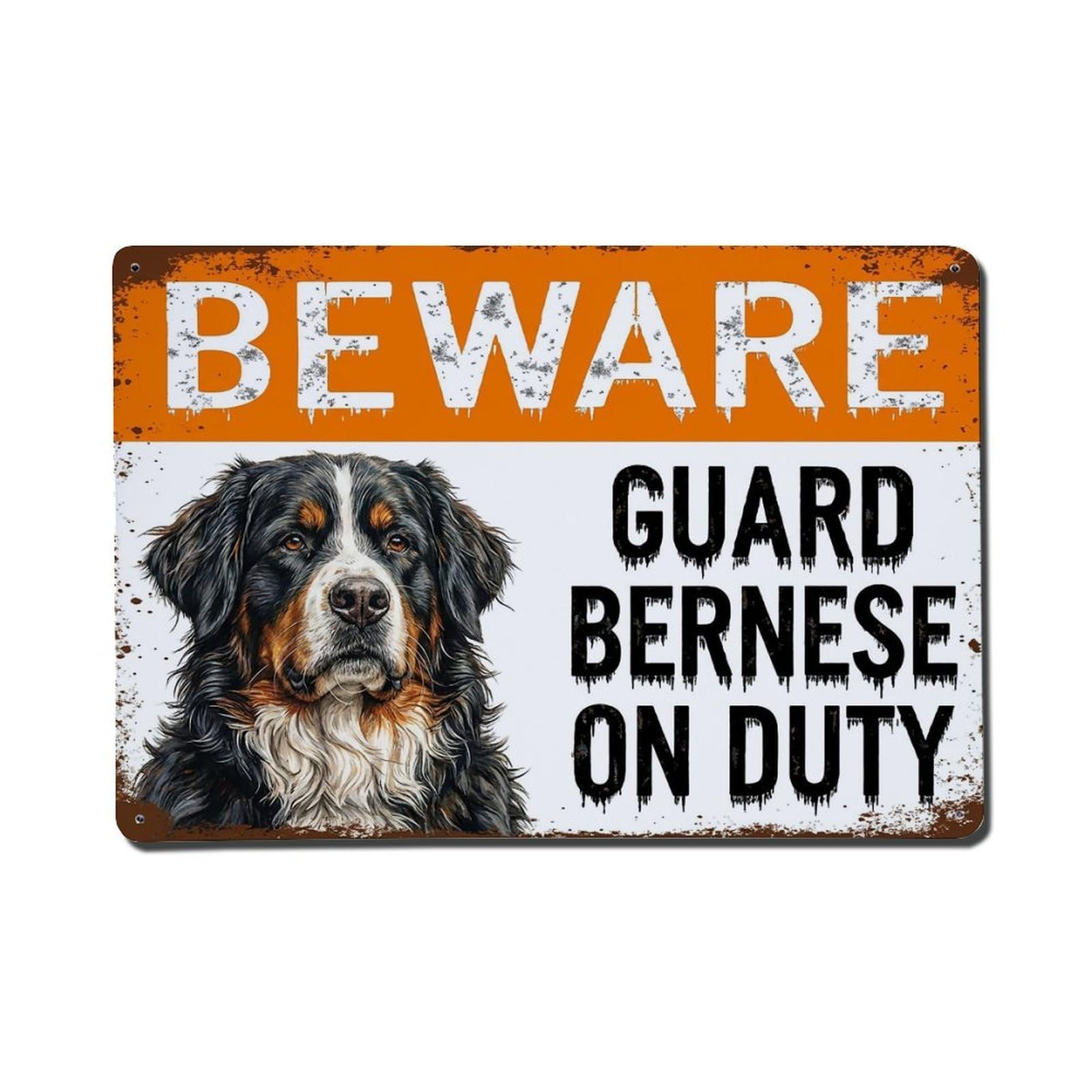 Vintage Funny Bernese Guard Beware of Dog Stoop Metal Tin Sign Plaque Wall Decor for Cafe, Club Bar, Office, Garden Metal Poster 8x12Inch
