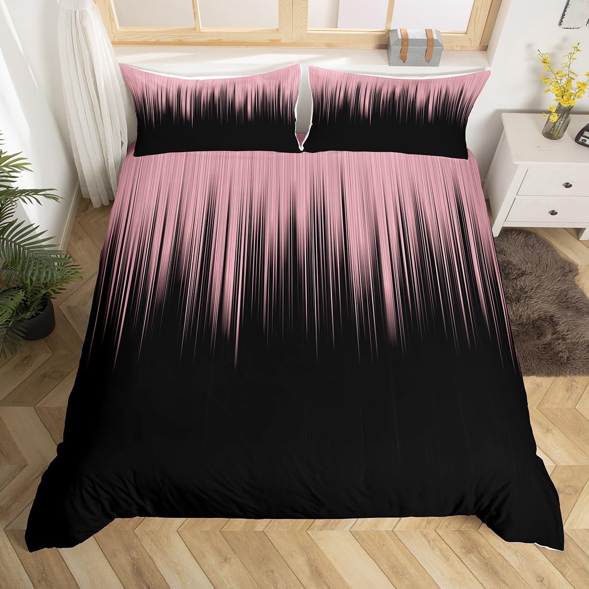 Homewish Black Pink Bedding Single Size Gradient Aesthetic Duvet Cover Black Reversible, Watercolor Lines Quilt Cover for Boys Girls Bedroom Decor — image 1