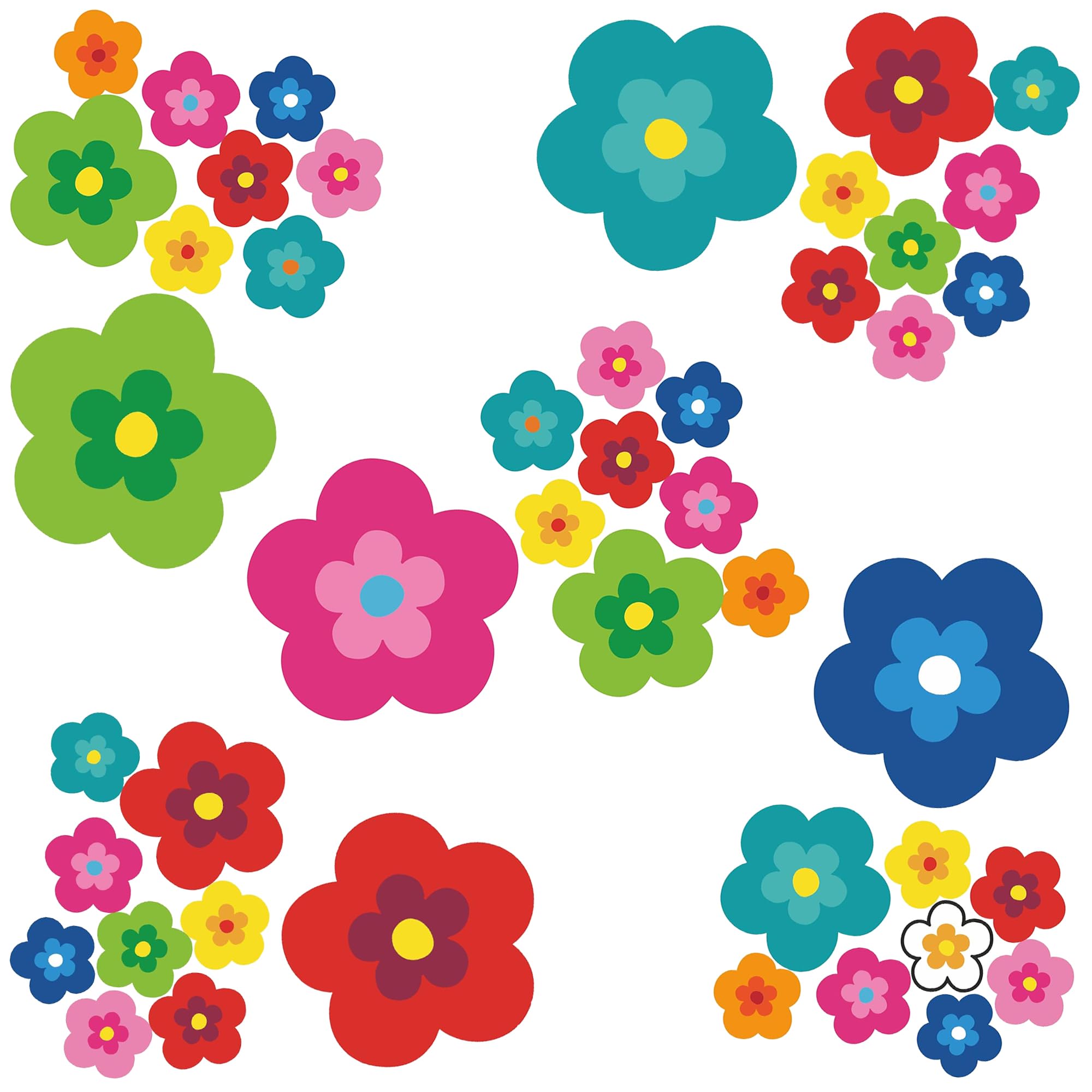 Prilblumen Aufkleber 45er Set - Autosticker Blumen 70er Jahre Flower Power Hippie Autoaufkleber für Auto & Heckscheibe - UV- & witterungsbeständige Auto Aufkleber Blumen in 5 Farben - tradercat