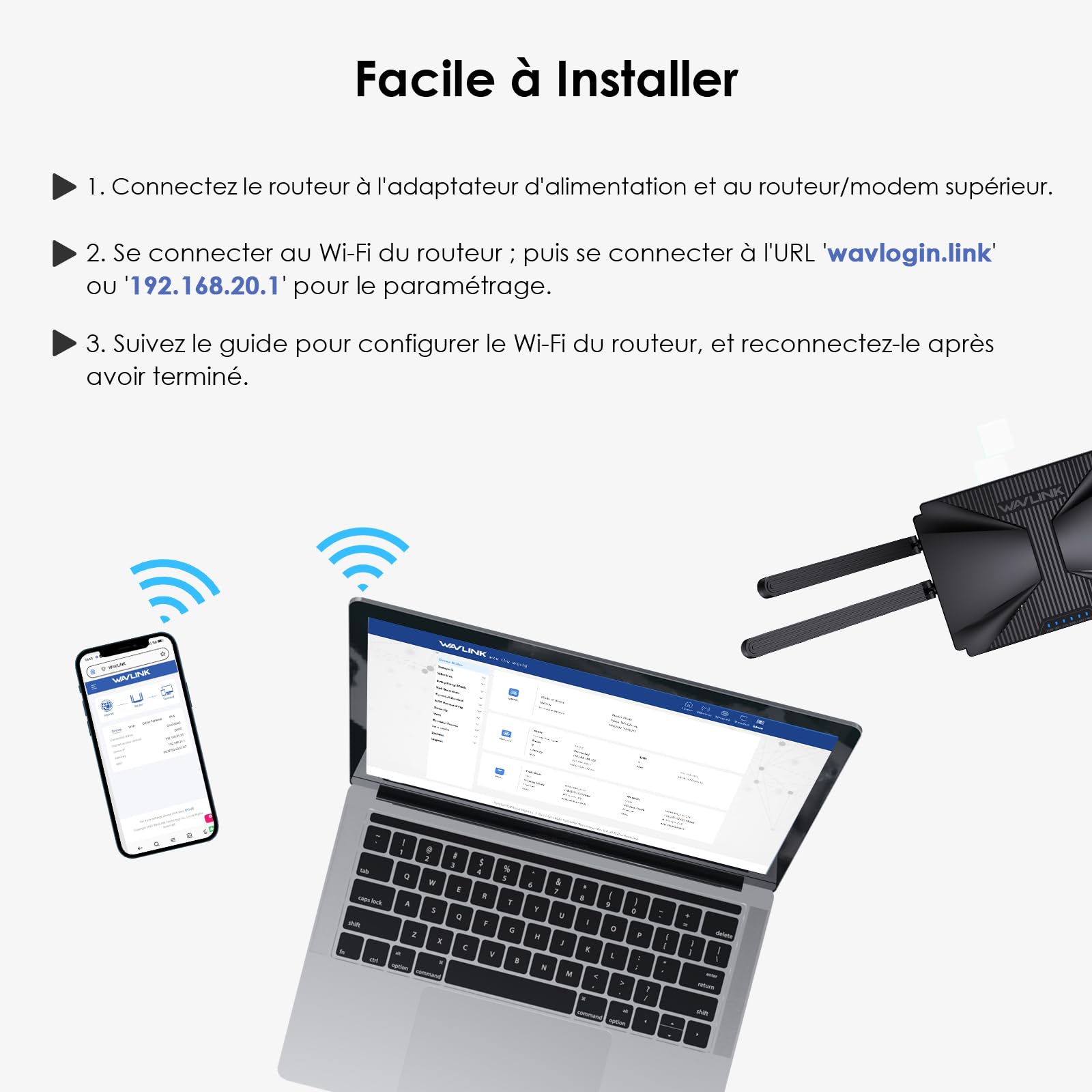 WAVLINK AX3000 Routeur WiFi 6 Dual Band 2.4G/5G 3000Mbps - pour Jeu/VR Pro, Réseau Mesh Intégral, 4xMU-MIMO, OFDMA/WPA3, 160MHz, IPv6, Haute Vitesse + Mode AP