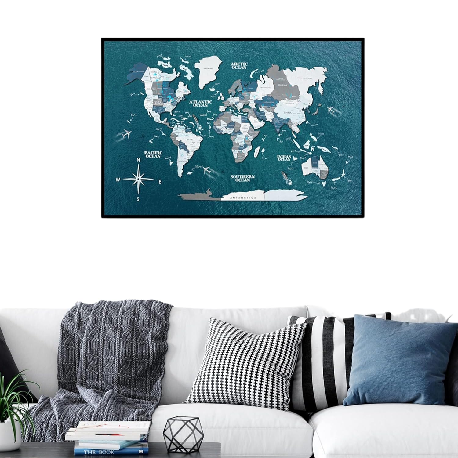 Enjoy The Wood Framed World Map Wall Art Wood Travel Decor 3D World Map On Board Wall Rustic Decoration Housewarming Gift (Medium, Board, Cruise)