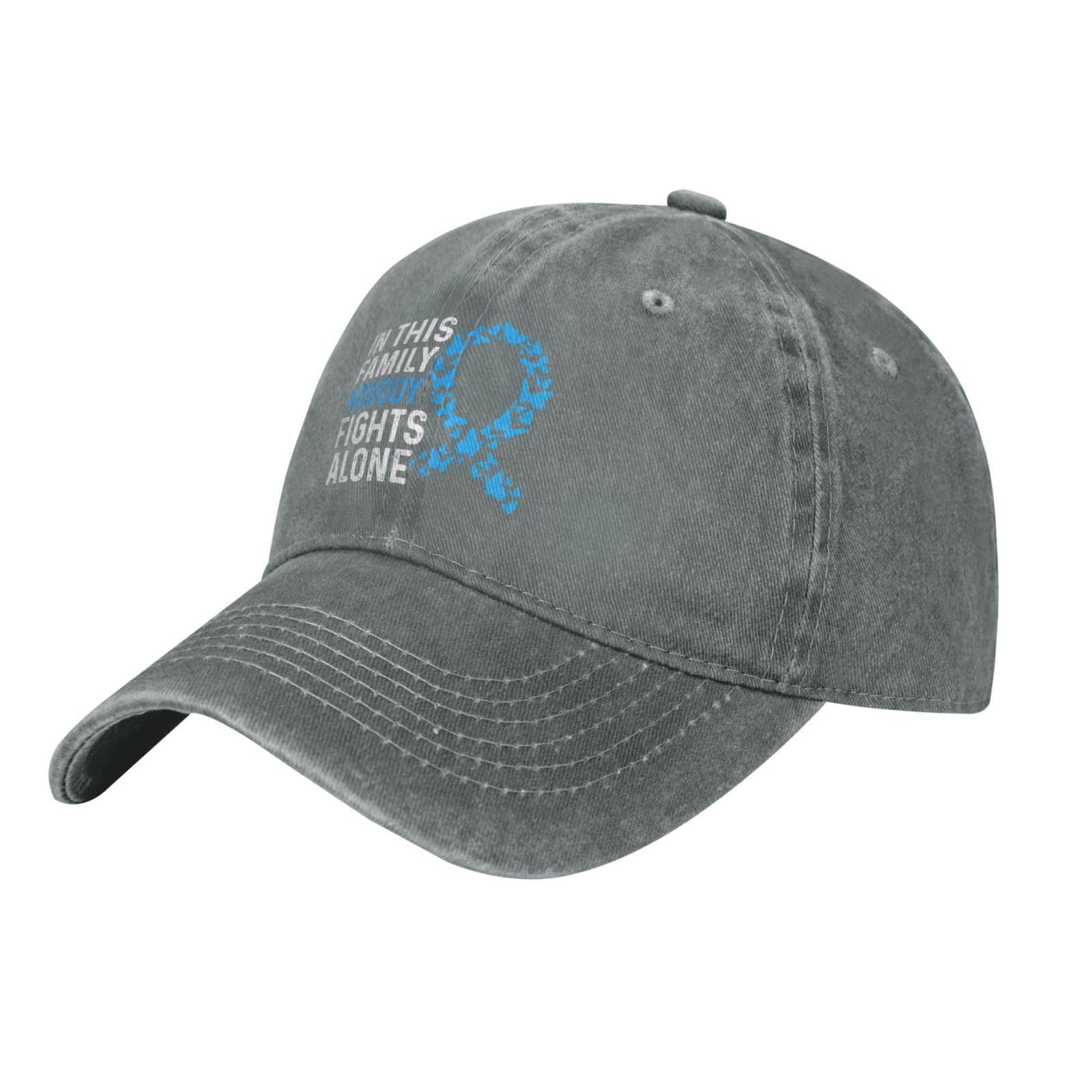 Dpgufpv Unisex Gray Nobody Fights Alone Prostate Cancer Awareness Ribbon Denim Baseball Cap Washable Adjustable Denim Baseball Hat