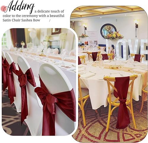 Miniatura 7 de Pesonlook 50 cintas de satén para silla, lazos de satén burdeos, lazos para silla, suministros para bodas, recepciones, eventos, banquetes, fiestas,