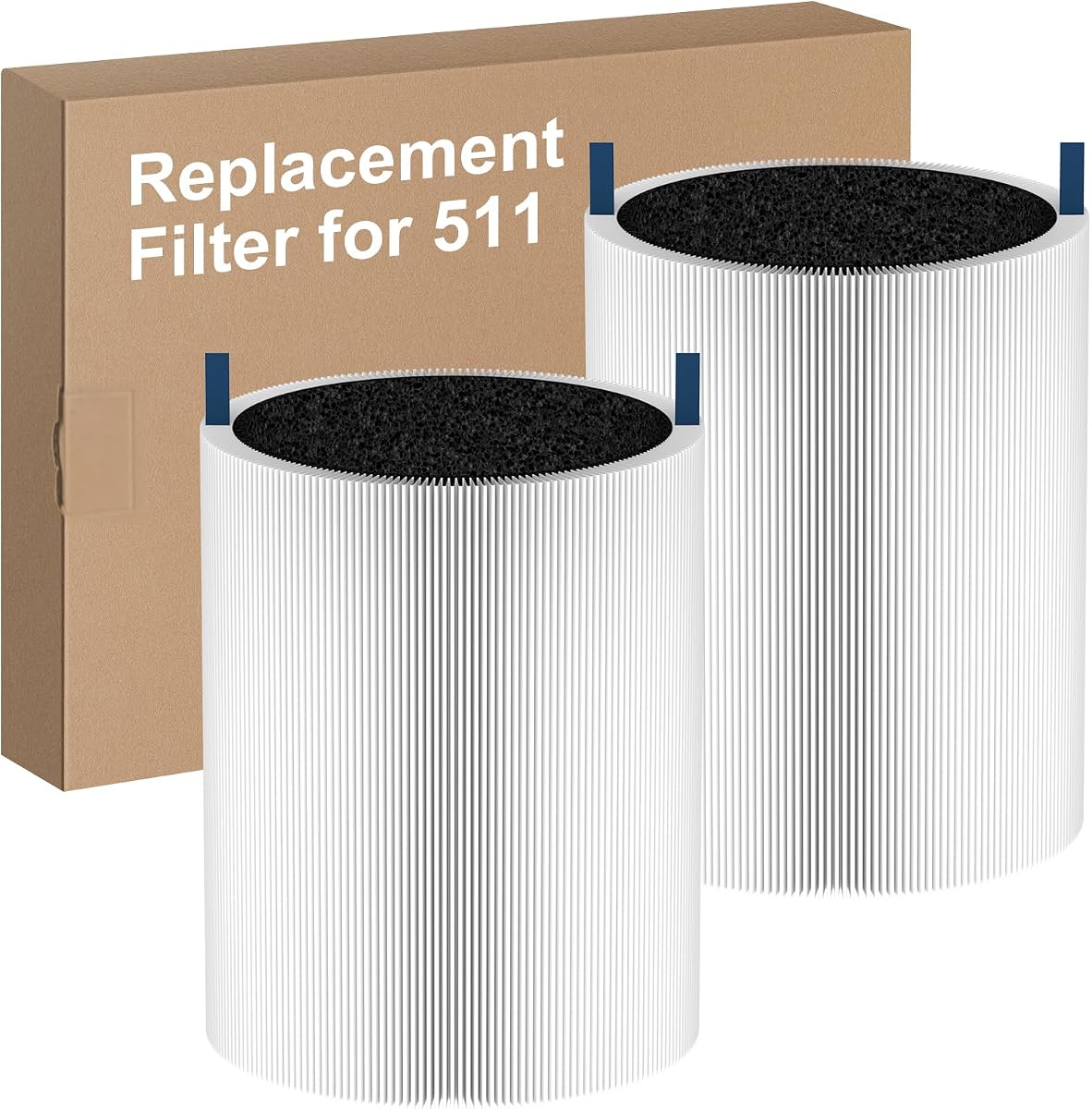 Blue Pure 511 Replacement Filter, Compatible with Blueair Blue Pure 511 Air Puri-fier, 3-In-1 True HEPA & Activated Carbon Filters, 2 Pack