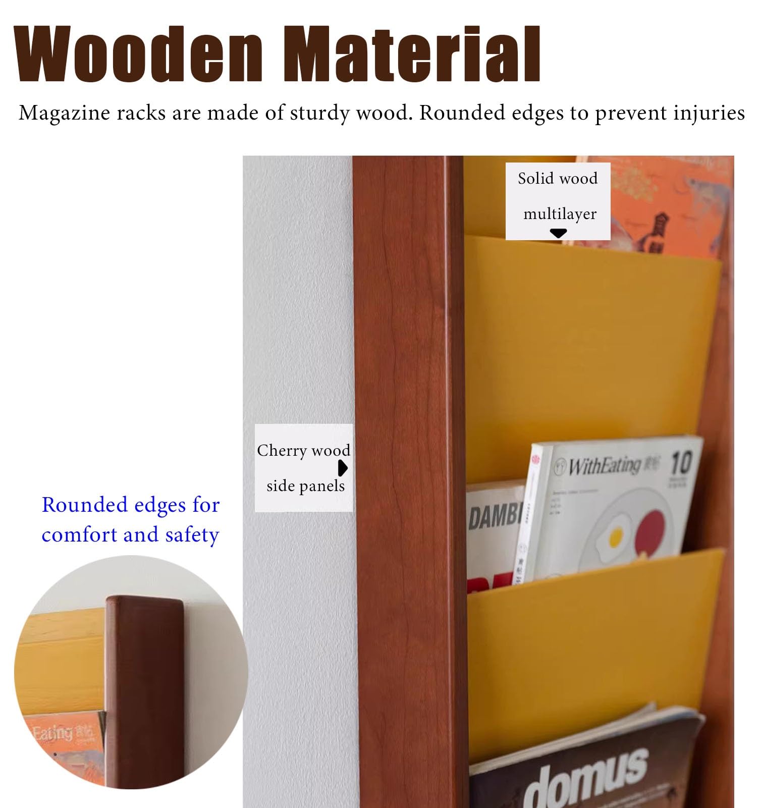 Espositore da Terra Portariviste in Legno per La Casa, Espositore da Parete, Organizzatore per Libri, Cataloghi, Salvaspazio, Porta Brochure/opuscoli Pubblicitari per Ufficio, Camera da Letto