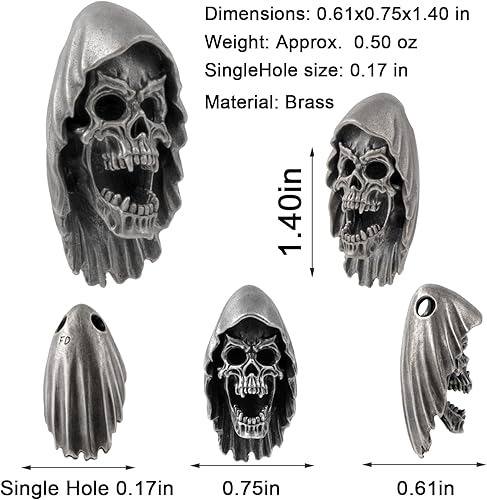 Miniatura 3 de FLAMEDUKE Cuentas de cordón para cuchillo, cuentas de paracaídas, 550 cuentas de paracaídas, cuentas de calavera, dije de cobre fundido a mano, para