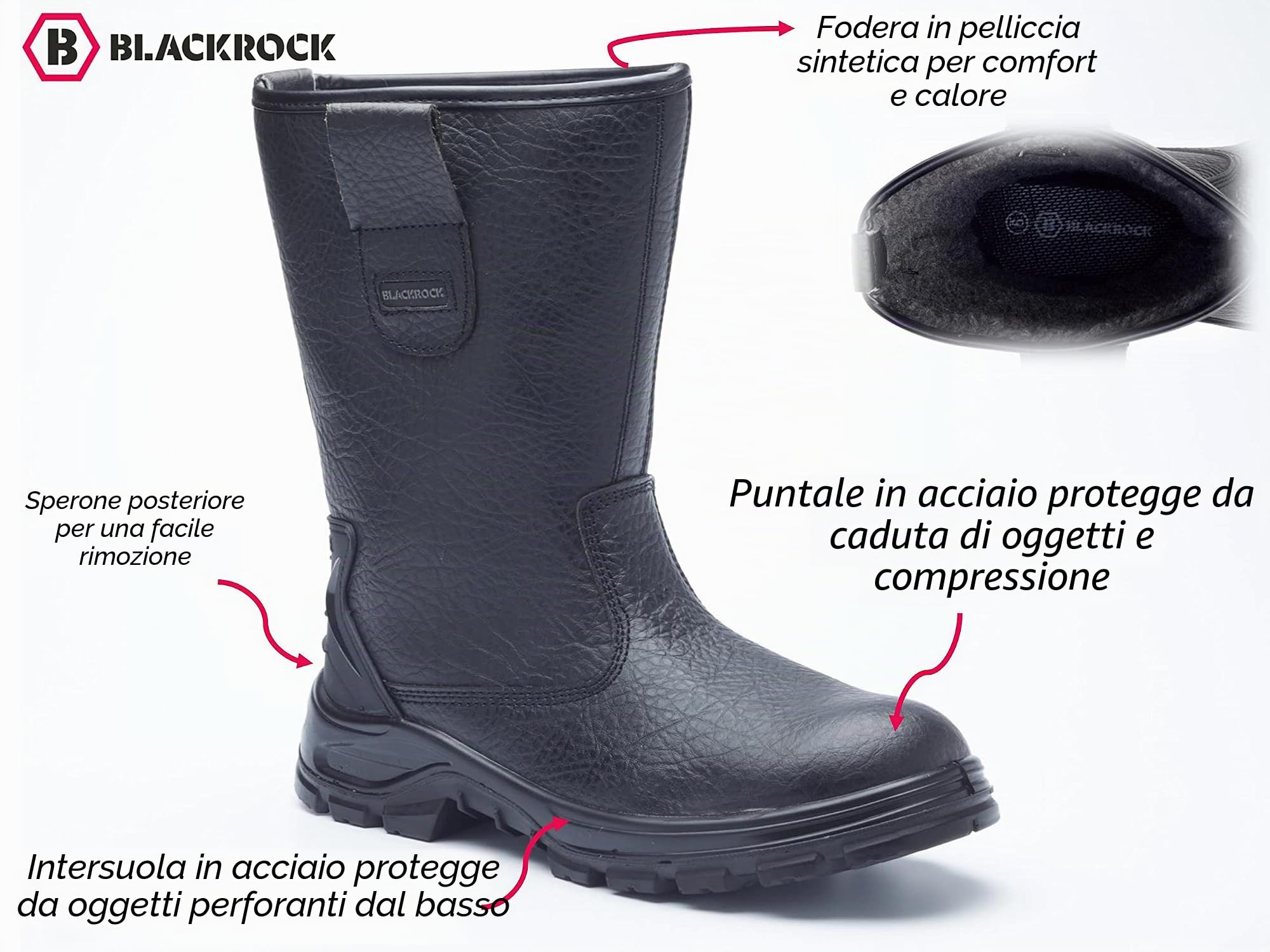 Blackrock S1-P SRC Stivali da lavoro Rigger di sicurezza, Uomo Donna Punta d'acciaio in pelle nera, Stivali da lavoro, Scarpe di sicurezza, Giardinaggio, Calzature da lavoro e di utilità, Edilizia