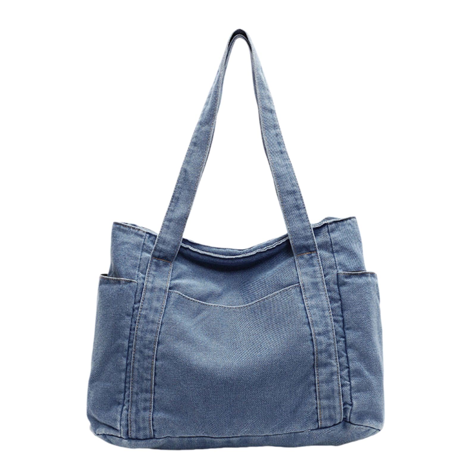 Beauty Case Borsa da Jeans Donna Casual, Tote Crossbody in Denim Leggero con Grande Stoccaggio per Uso Quotidiano-Blue