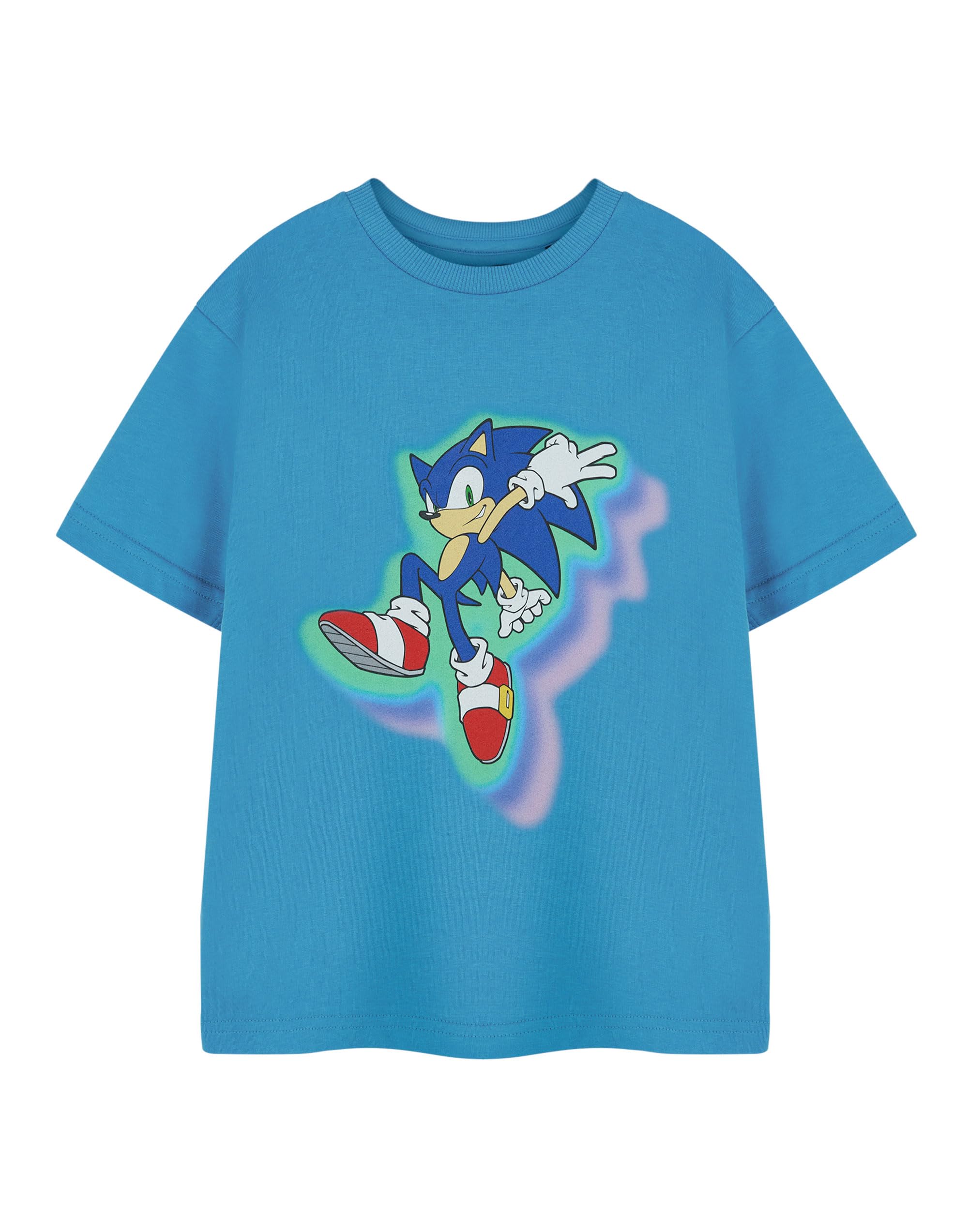 Sonic The Hedgehog Boys Glow Trio T-Shirt | Blue Short Sleeve Graphic Tee | Kids Gamer Apparel Top Movie Merchandise Gift For Children & Teens
