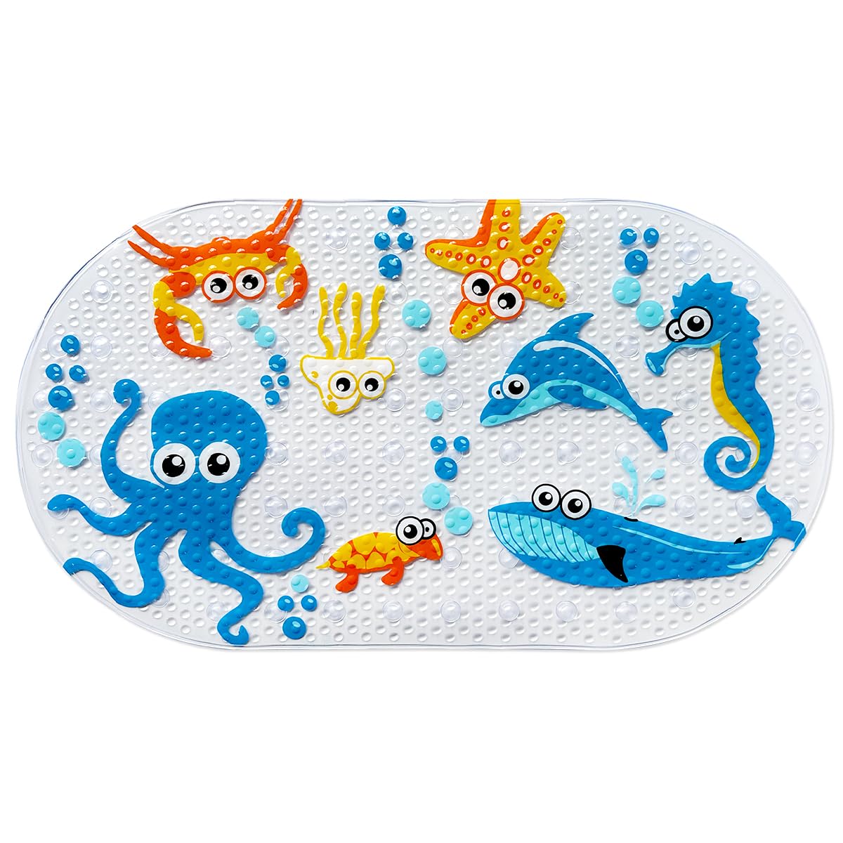 Photo 1 of PTAPIPI Sea Animal Kids Bath Mat - 27x15 Inch Oval PVC Mat with Suction Cups, Machine Washable, Colorful Design for Children (Cute Cartoon Octopus)