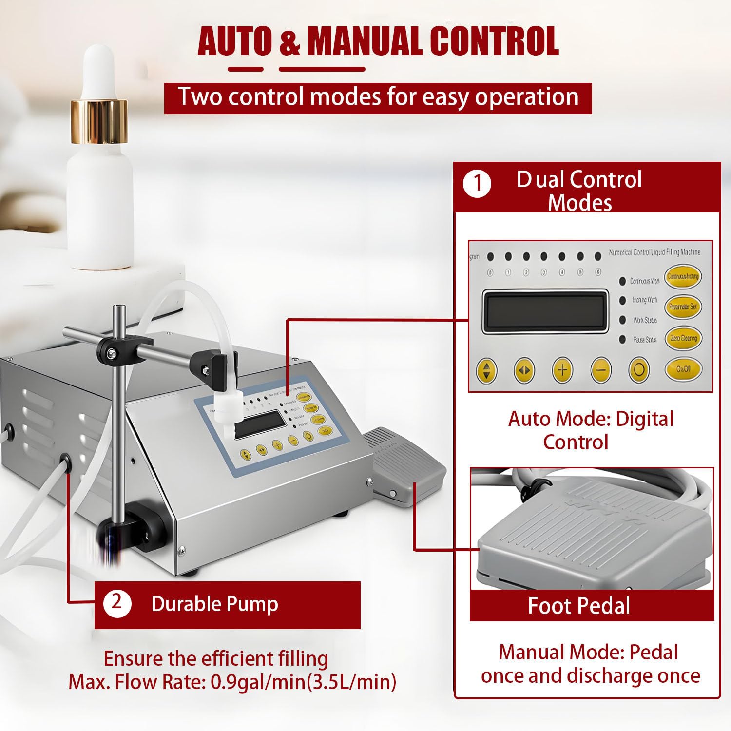 Máquina llenadora automática de líquidos, máquina llenadora de líquidos, máquina llenadora de líquidos de 5 a 3500 ml, 3,5 l/min, máquina llenadora de volumen para cosméticos, champús y aceites.