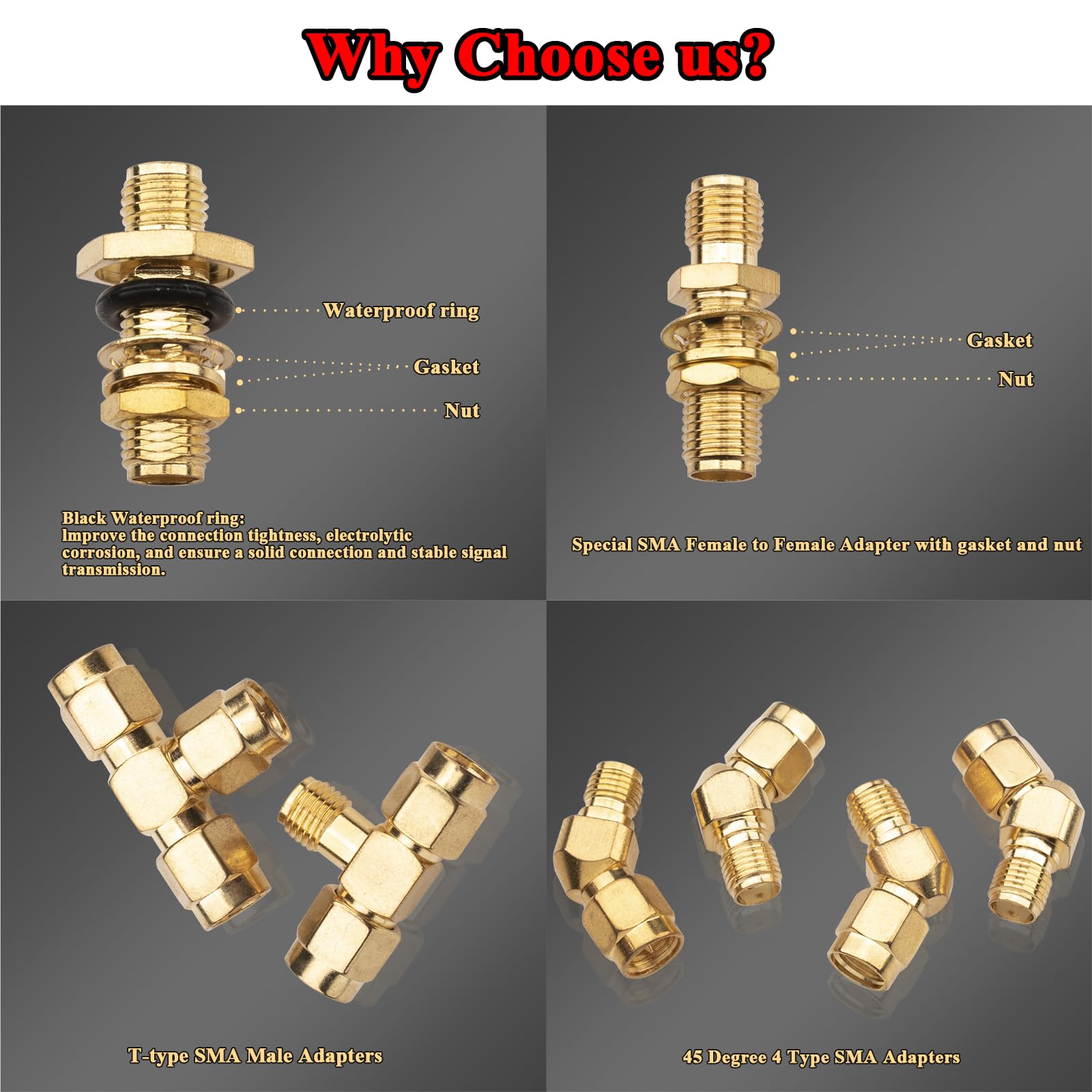 YILIANDUO SMA Antenna Adapter 30 Type Set SMA Male Female Coupler Adapter RF Coaxial Cable Connector for 2G 3G 4G LTE Antenna Router Ham Radio DAB WLAN WiFi Wireless Networks - Image 2
