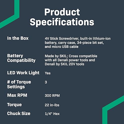 Miniatura 6 de Amazon Basics by SKIL - Destornillador inalámbrico de 4 V con juego de puntas de 34 piezas, funda de transporte, carga USB, luz de trabajo LED, 3