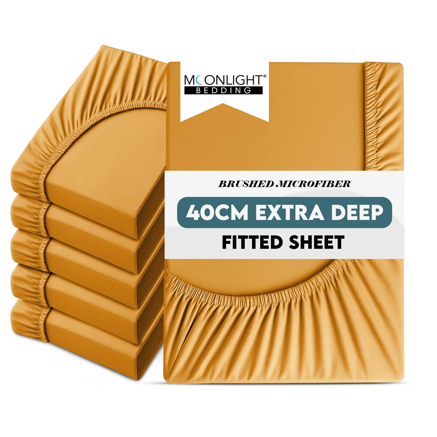 Moonlight Bedding Super King Size Fitted Sheets 6 Pack 40CM Ochre Bedsheet with Elastic Corners 16 Inch Bottom Sheet Brushed Microfiber Easy Care Breathable Shrinkage Fade-Resistant โ image 1