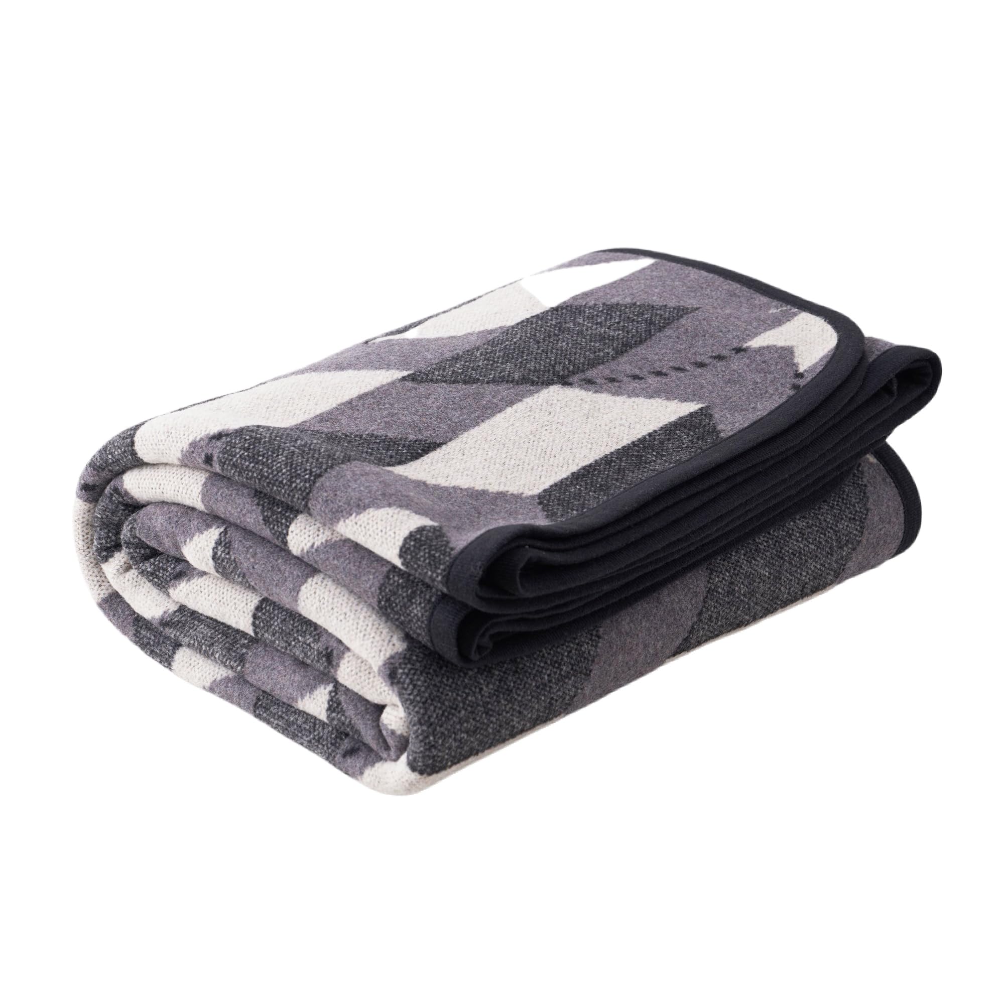 Putian Grey Geometry Merino Wool Blanket, Large,