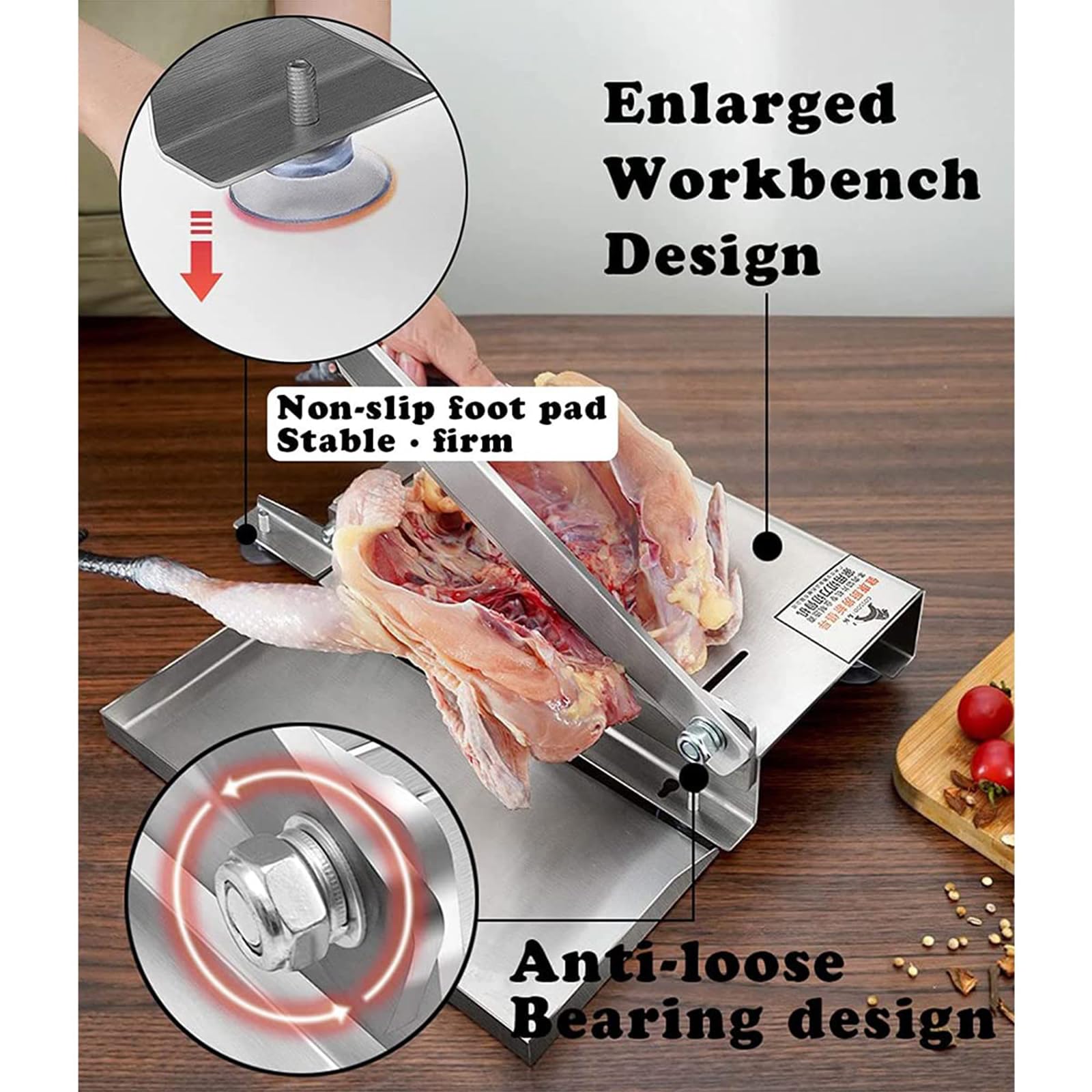 ZMIN Coupe-Viande Manuel en Os, Trancheuse De Poulet en Acier Inoxydable, Machine De Découpe Robuste pour Côtelettes d'agneau, Porc, Bœuf, Poisson, Légumes, Barbecue,Argent,M