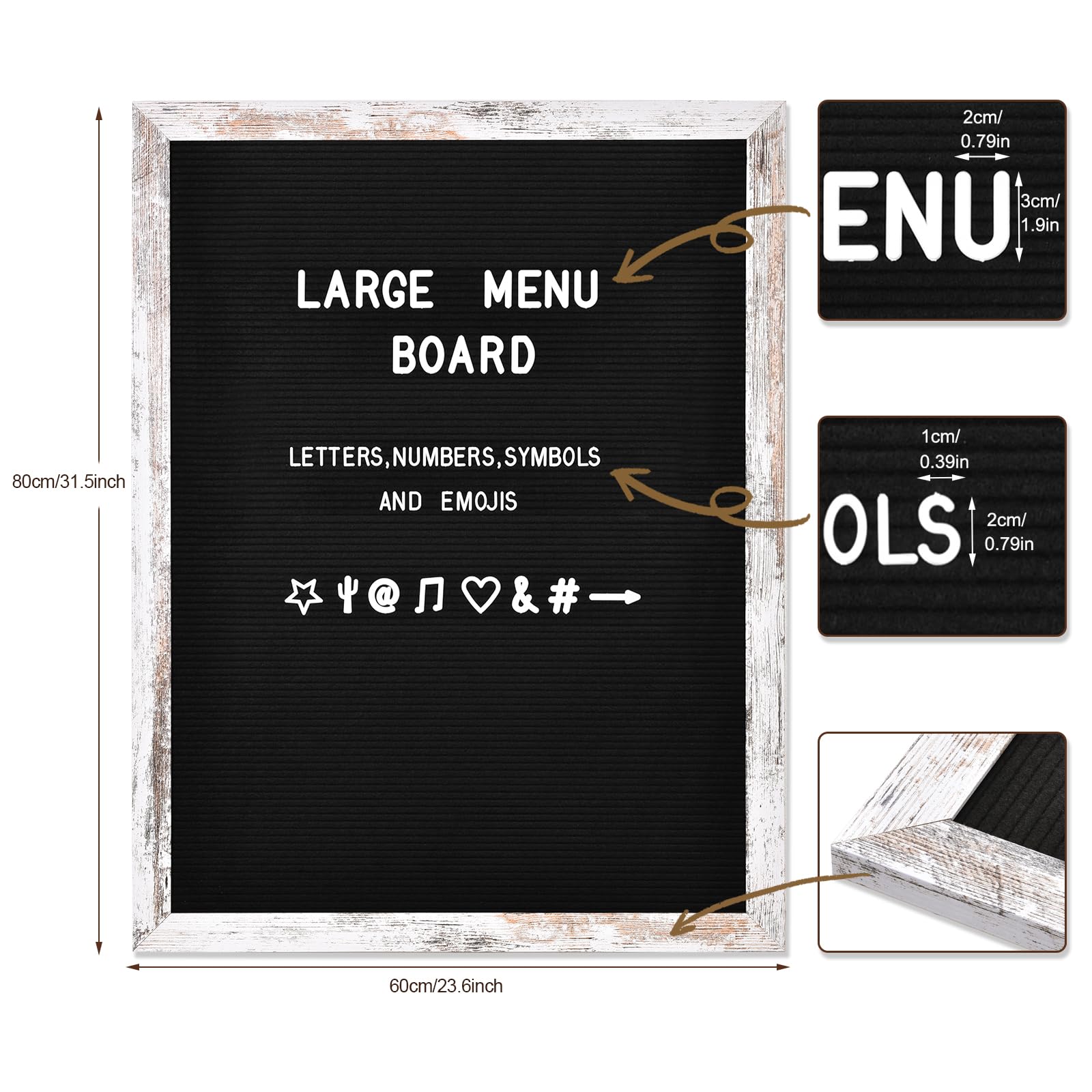 Large Black Felt Letter Board, 24 X 36 Inches Changeable Letter Board With Letters, Numbers & Symbols, Wood Frame Black Felt Menu Board For Restaurant( ZMB-6080-1P - View #6