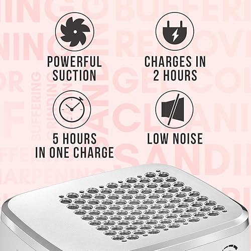 Miniatura 3 de Makartt Colector de polvo de uñas recargable Extractor de vacío eléctrico con brocas de uñas 5 en 1, brocas cónicas