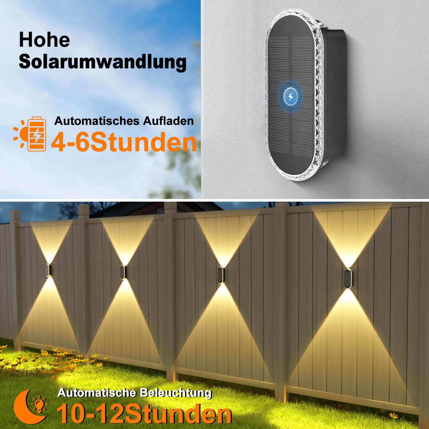ELLASAY Luces Solares Led Exterior Jardin 6-Pack 1200mAh IP65 Impermeable 3 Colores 12H de Iluminacion
