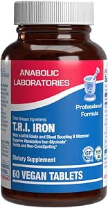 Slow Release Iron Supplement with Vitamin C - High Absorption Gentle Iron with Vitamin C for Women with Methyl B Complex for Maximum Benefits - Stomach Friendly Vegan & Made in The USA - 60 Servings