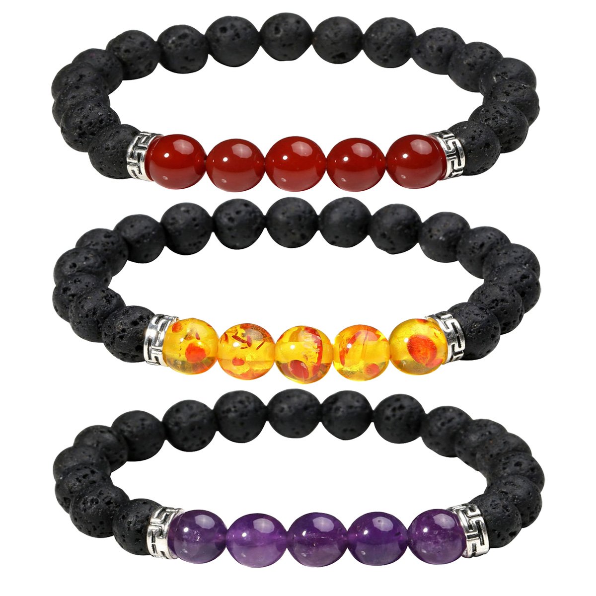 Aieraczy 3 Pezzi Bracciale Donna Pietre Naturali, 7 Chakra Braccialetti Amicizia, Braccialetto Yoga per Regalo Fidanzato, Amica, Donna Compleanno, San Valentino, regali di Natale