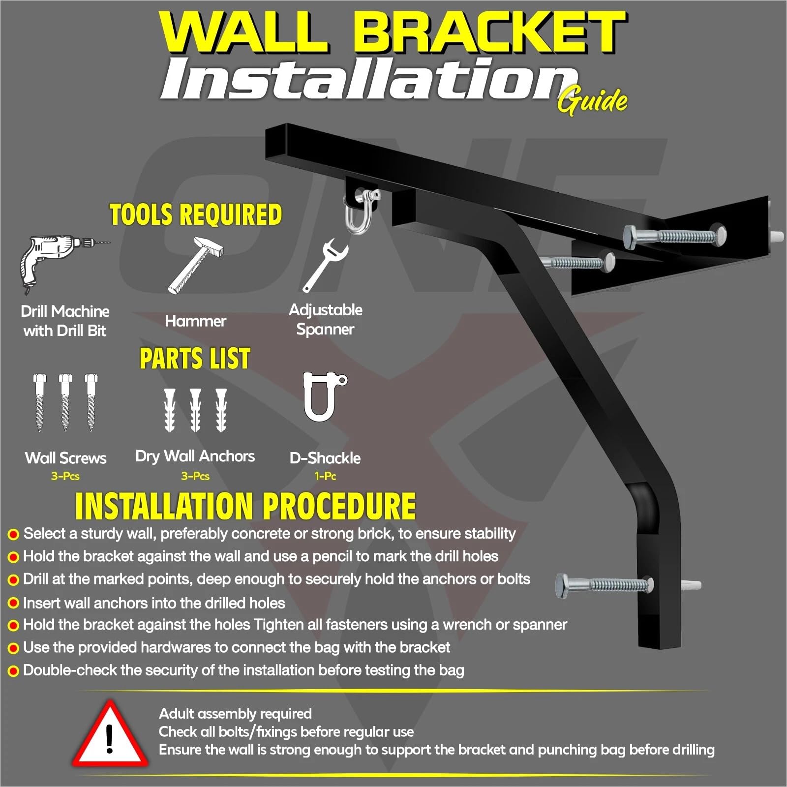 Onex MMA Boxeo 18 "Soporte de Pared Soporte de Hierro para Colgar en Soporte con Cadena