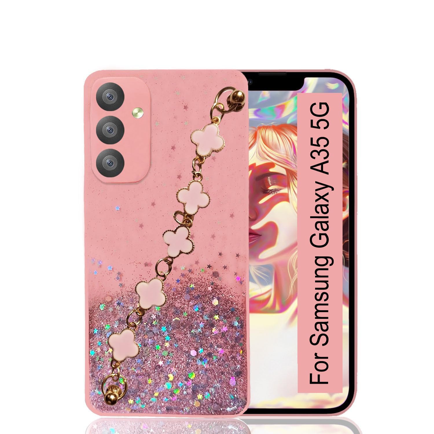 KC Back Cover for Samsung Galaxy A35 5G, Dry Fixed Non Movable Glitters Tiny Flowers Bracelet Chain Holder Soft Silicone Case (Pink) (B0D1481SX5) Amazon Price History, Amazon Price Tracker