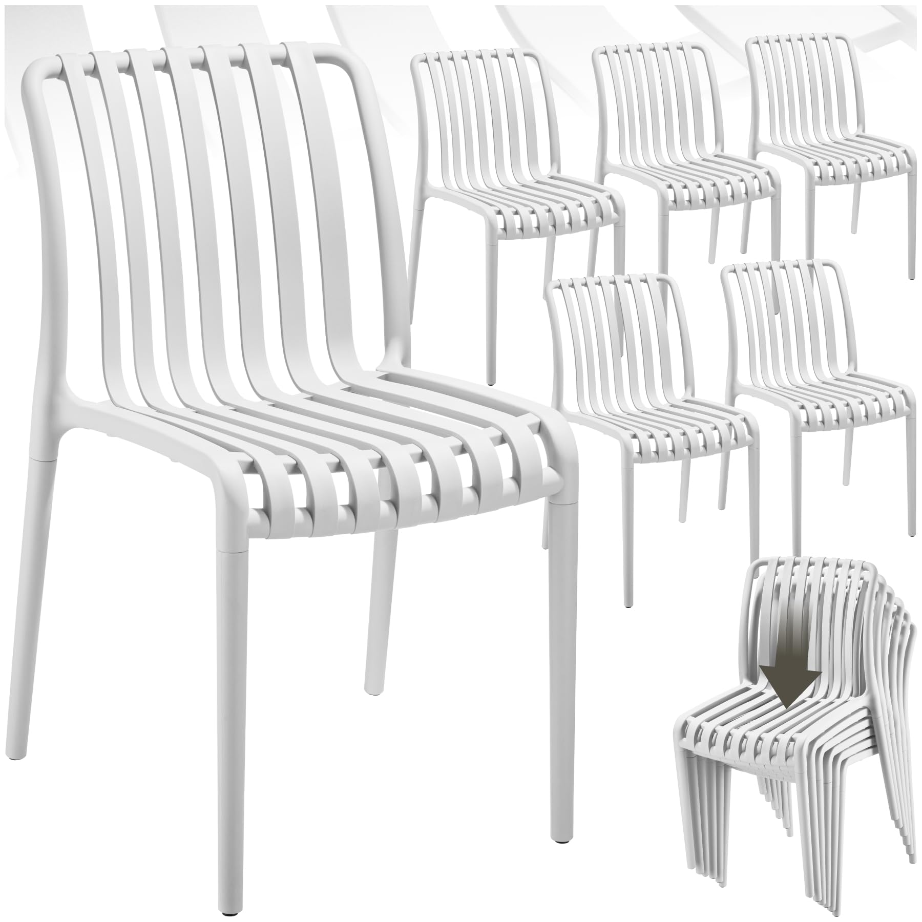 tectake® Gartenstühle stapelbar, Gartenmöbel Set, Balkon Möbel, Bistro Set, Sessel, Outdoor Möbel, Balkonmöbel, Terrassenmöbel - weiß, 6er Set