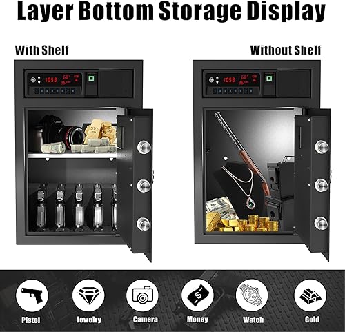 Miniatura 5 de Caja fuerte deslizante con pantalla LCD de temperatura, humedad, tiempo, seguridad para el hogar electrónica para dinero en efectivo valiosos,