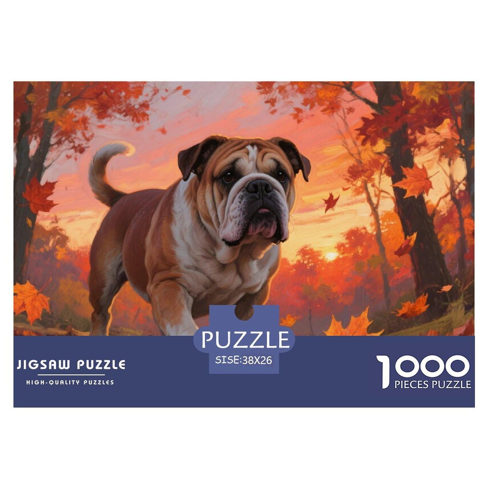 Bulldog Jigsaw Puzzles 1000 Piece Challenge Toy for Adults,Autumn Forest Sunset Impossible Jigsaw Puzzles 1000 Pieces Educational Games Home Decoration 38x26cm/1000pcs