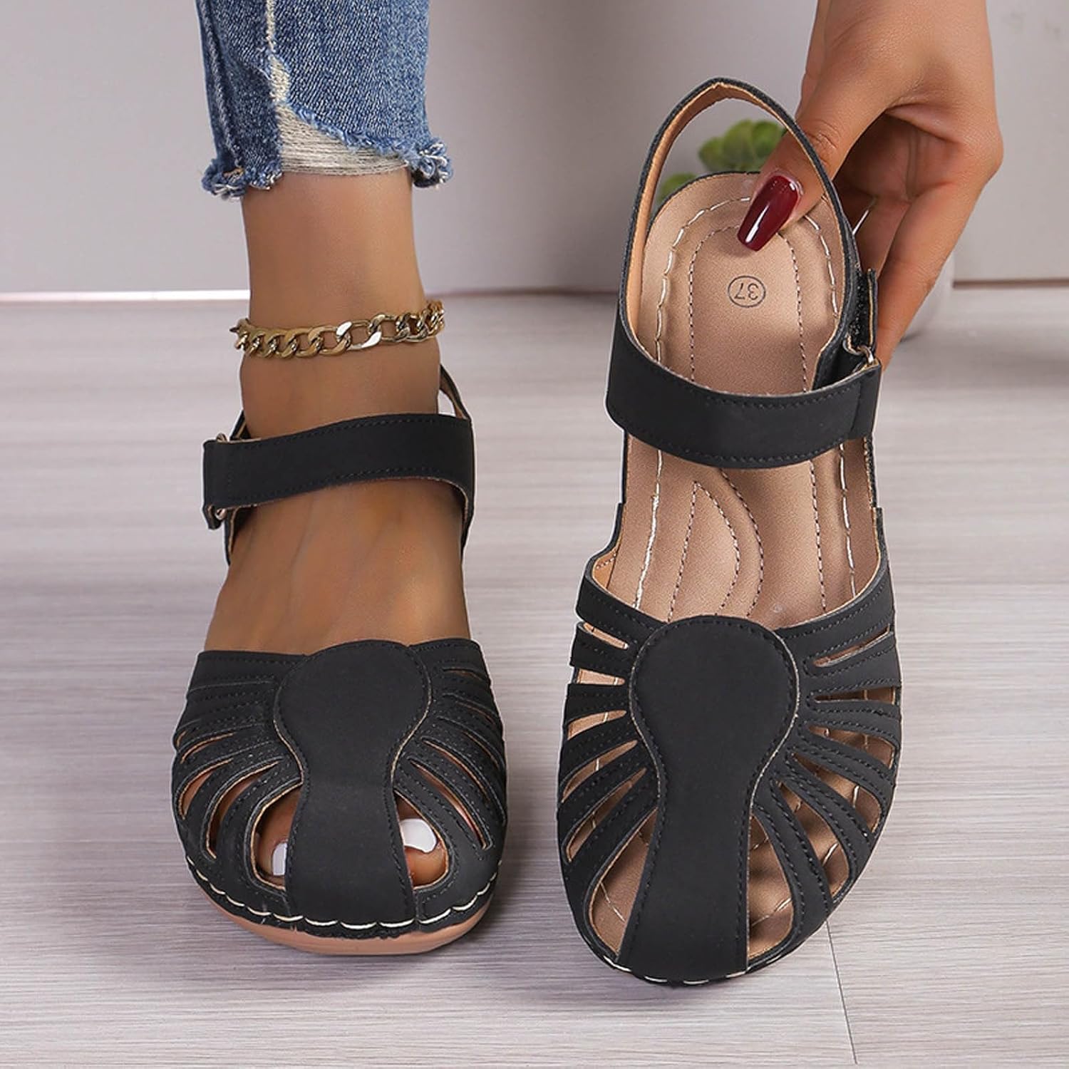 Closed Toe Sandals Women 2026 Comfortable Ankle Strap Fisherman Sandals with Arch Support Flat Platform Orthopedic Sandal Wide Width Dressy Summer Leather Hollow Out Breathable Casual Walking Shoes - Image 6