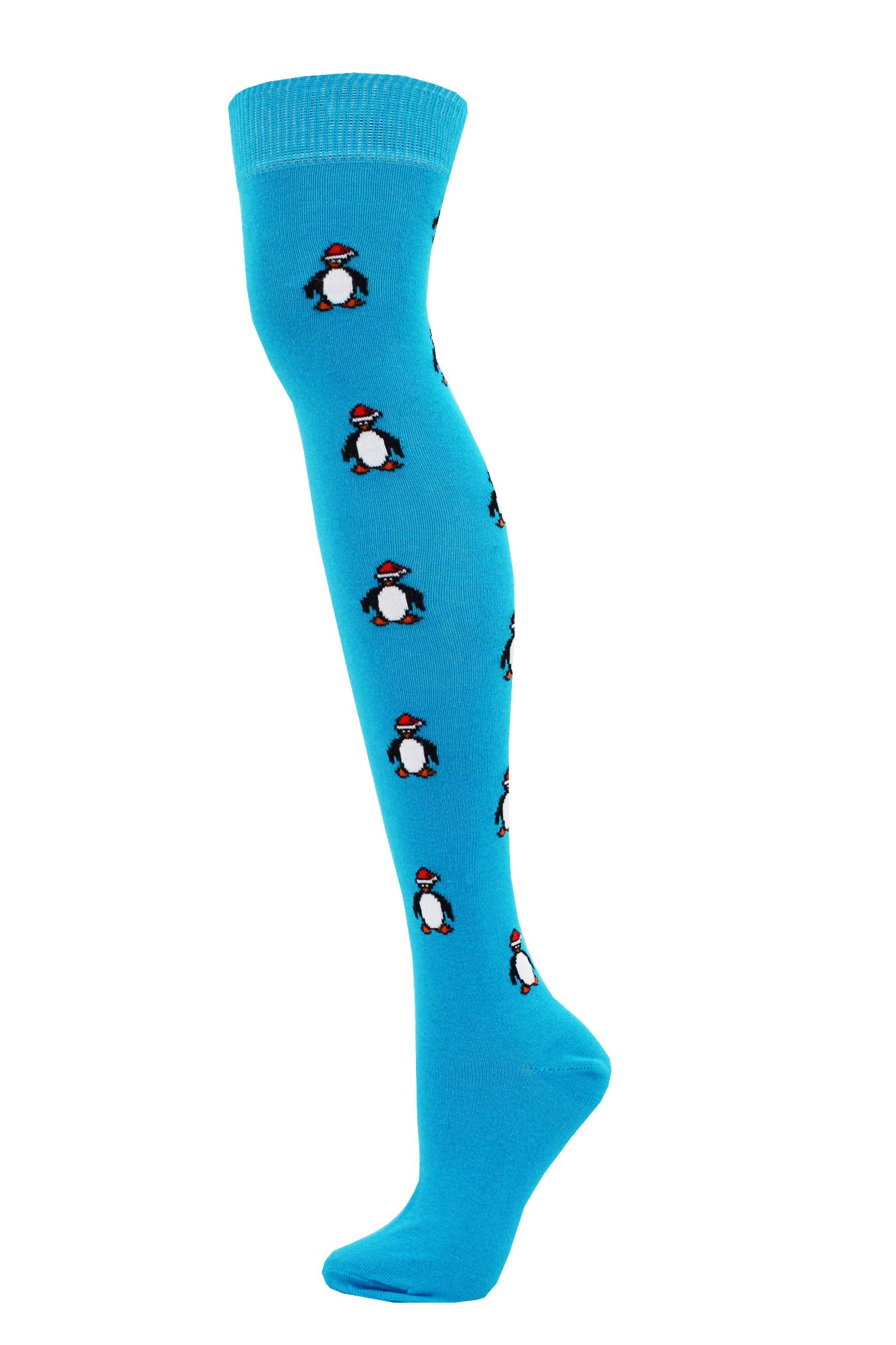 Macahel Over The Knee Penguin Design Socks Size 4-8 (Penguin Blue)