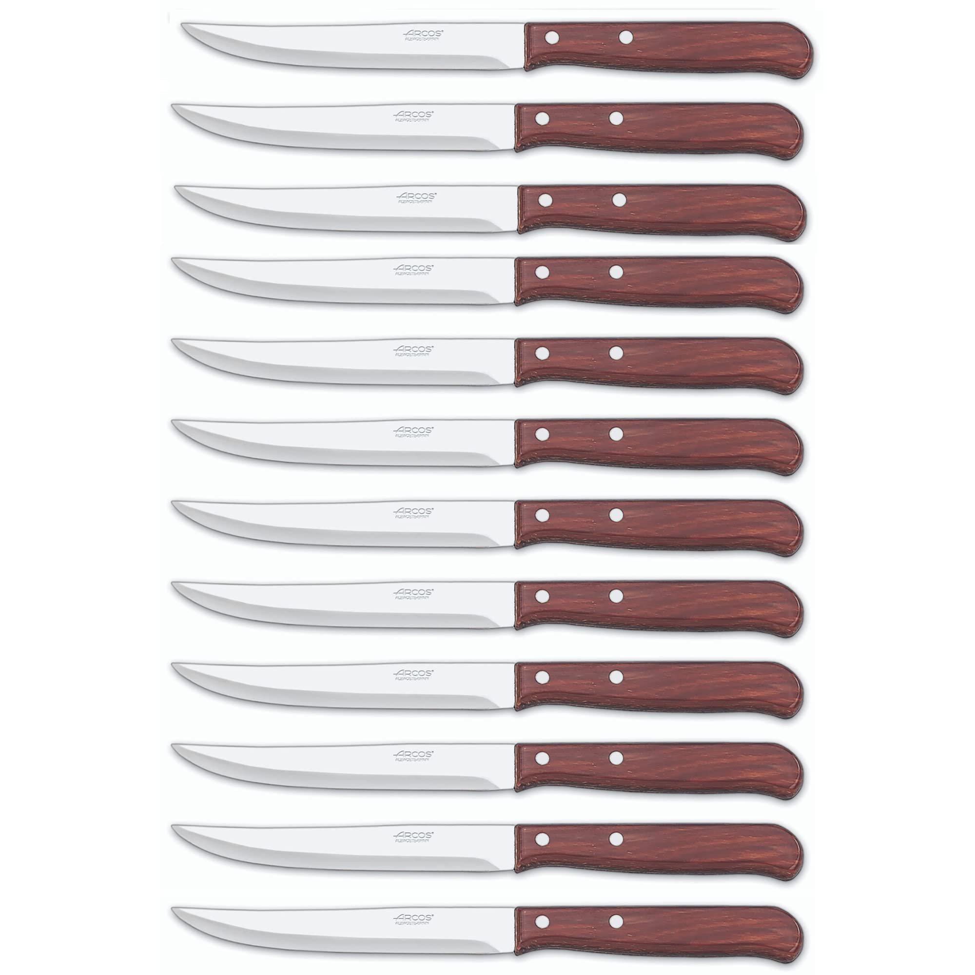 Arcos Serie Latina Caja 12 uds Cuchillo universal de cocina, Hoja de Acero Inoxidable NITRUM de 130 mm, Mango de Madera comprimida Color marrón (12 UDS)