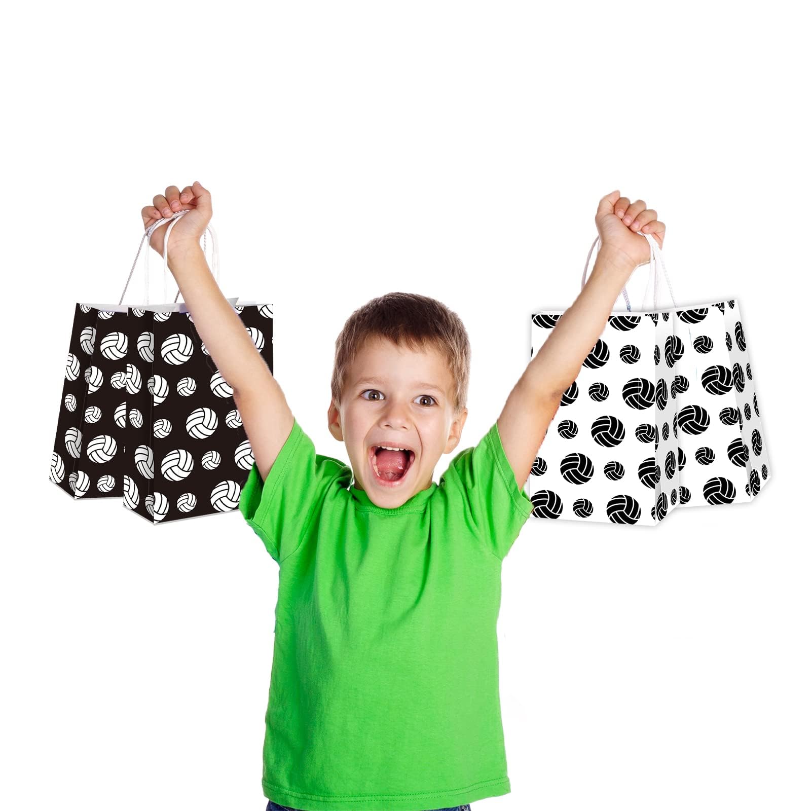 chiazllta 12 Pcs Volleyball Gift Bags for Team Black White Party Favor Paper Snack Goody Treat Bag with Handle Kids Boys Volleyball Kraft Candy Bags for Sport Theme Birthday Party Decorations Supplies