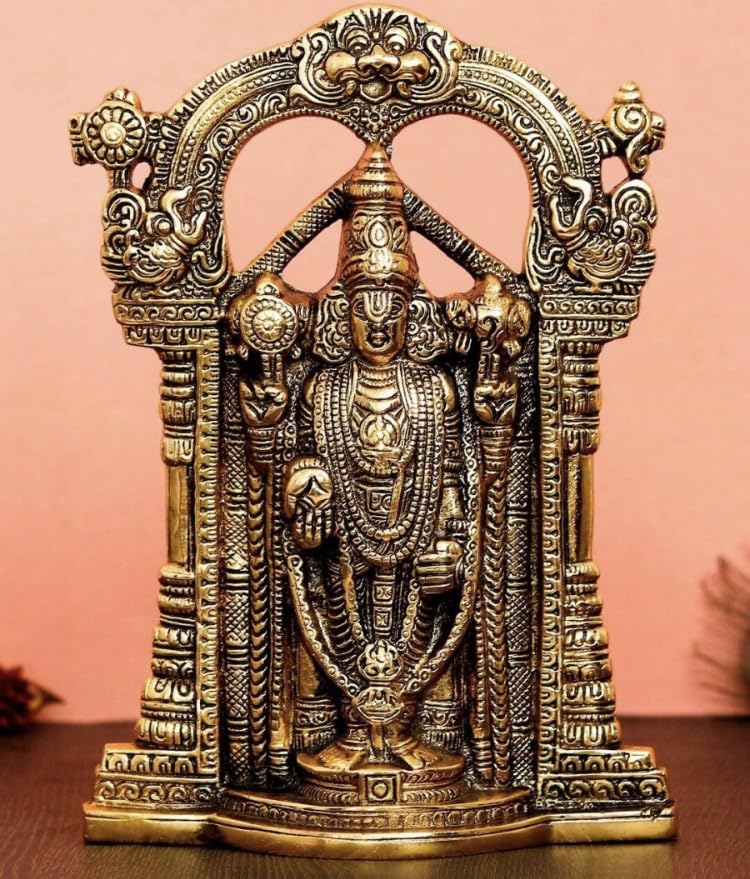 Kissupacks Tirupati Balaji, Sri Venkateswara Idol, Spiritual Home Decor Decorative Showpiece (Metal, Gold)