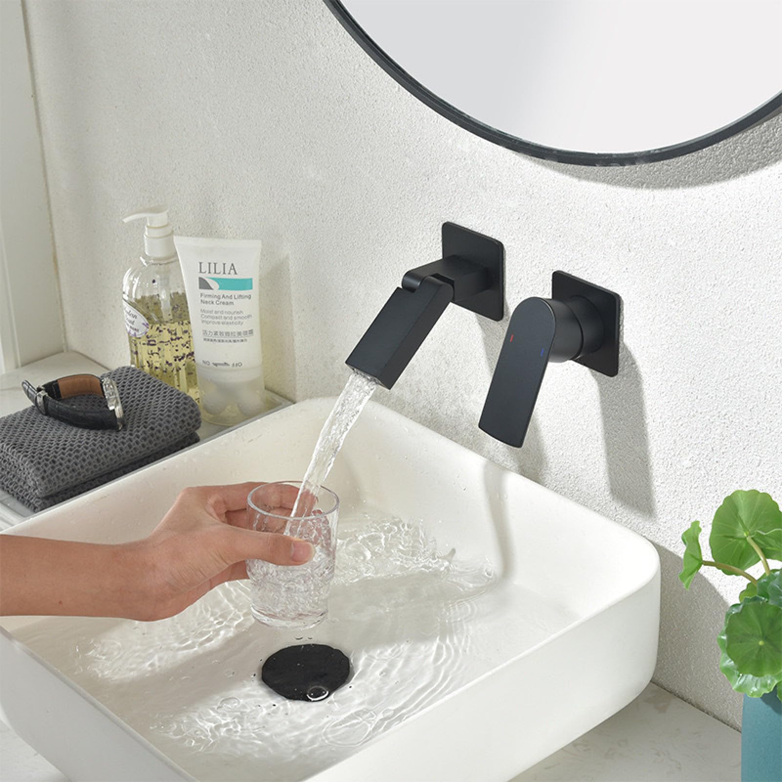 Fanjubei Jet Black All-Copper Concealed Hot And Cold Folding Basin Faucet, Matte Black