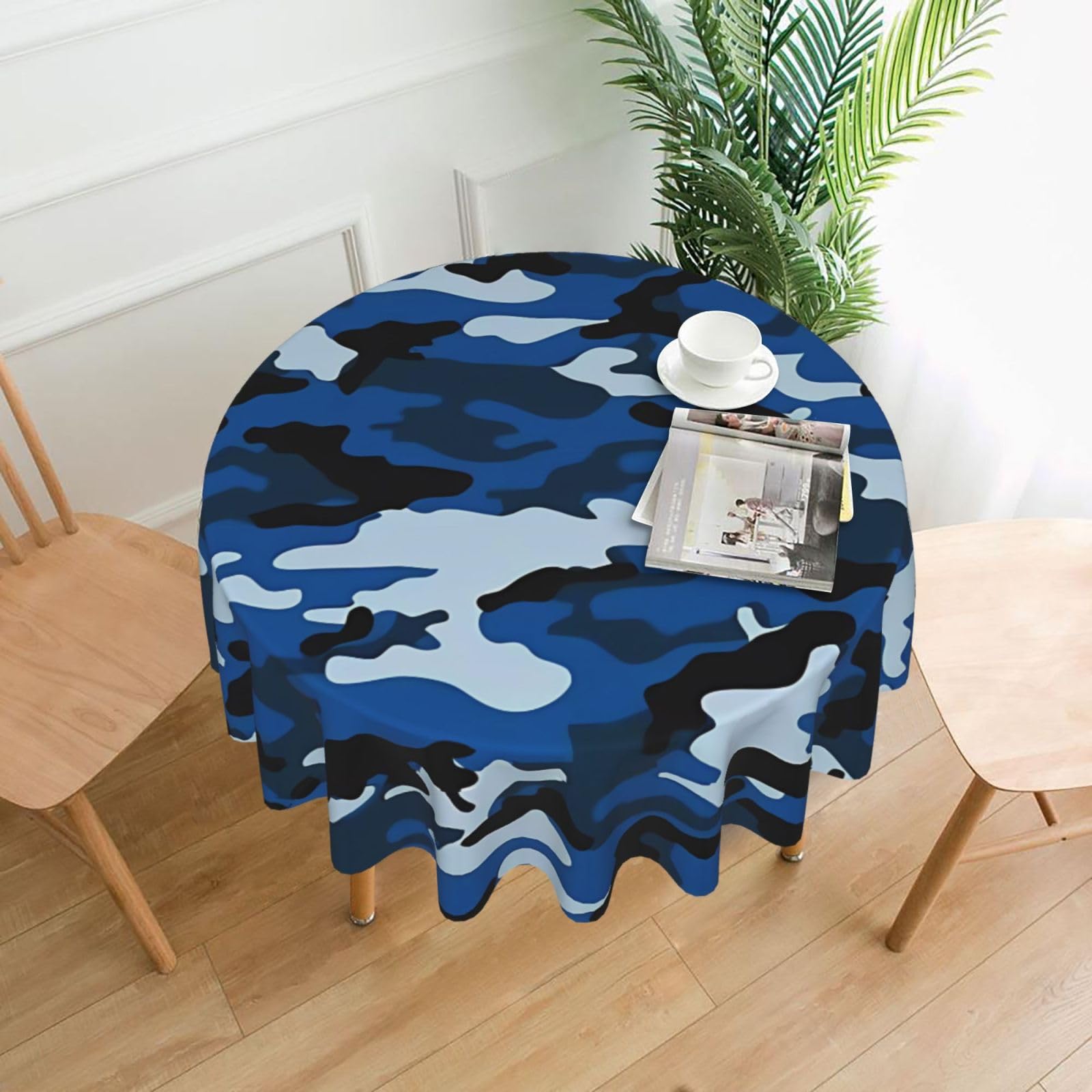 WHJSHOP Blue Camo Prints Round Decorative Throw – 60in Stylish Table Cover for Dining, Parties & Outdoor Events