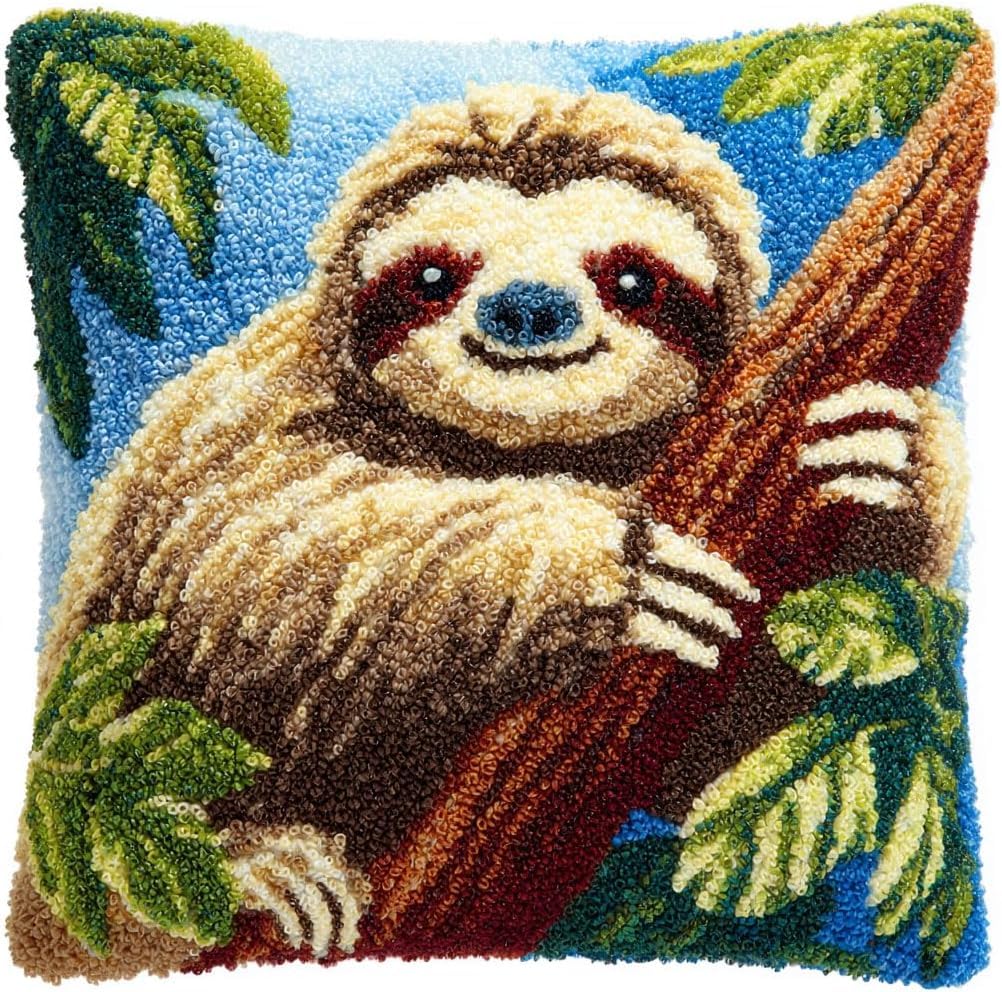 WallustrioaW Latch Hook Pillow Cover KitAnimal Sloth