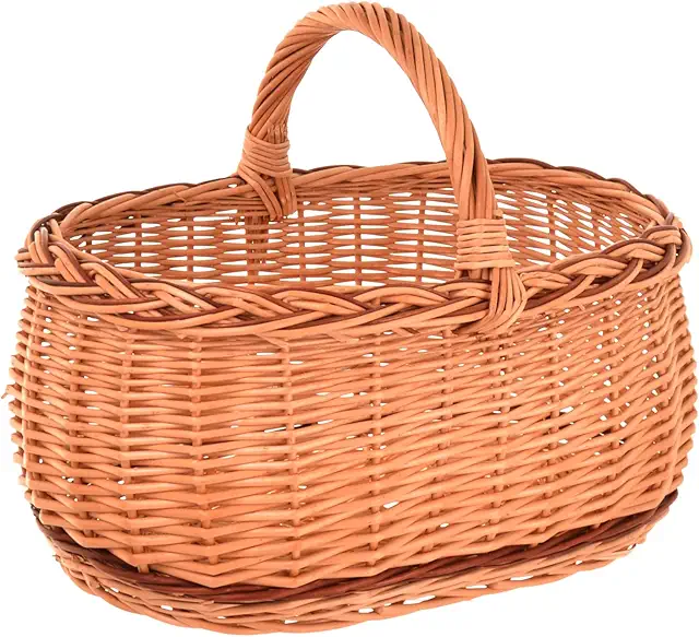 Aqbau® Großer Weidenkorb 47x35x33 cm - Handgeflochten, Einkaufskorb, Picknickkorb