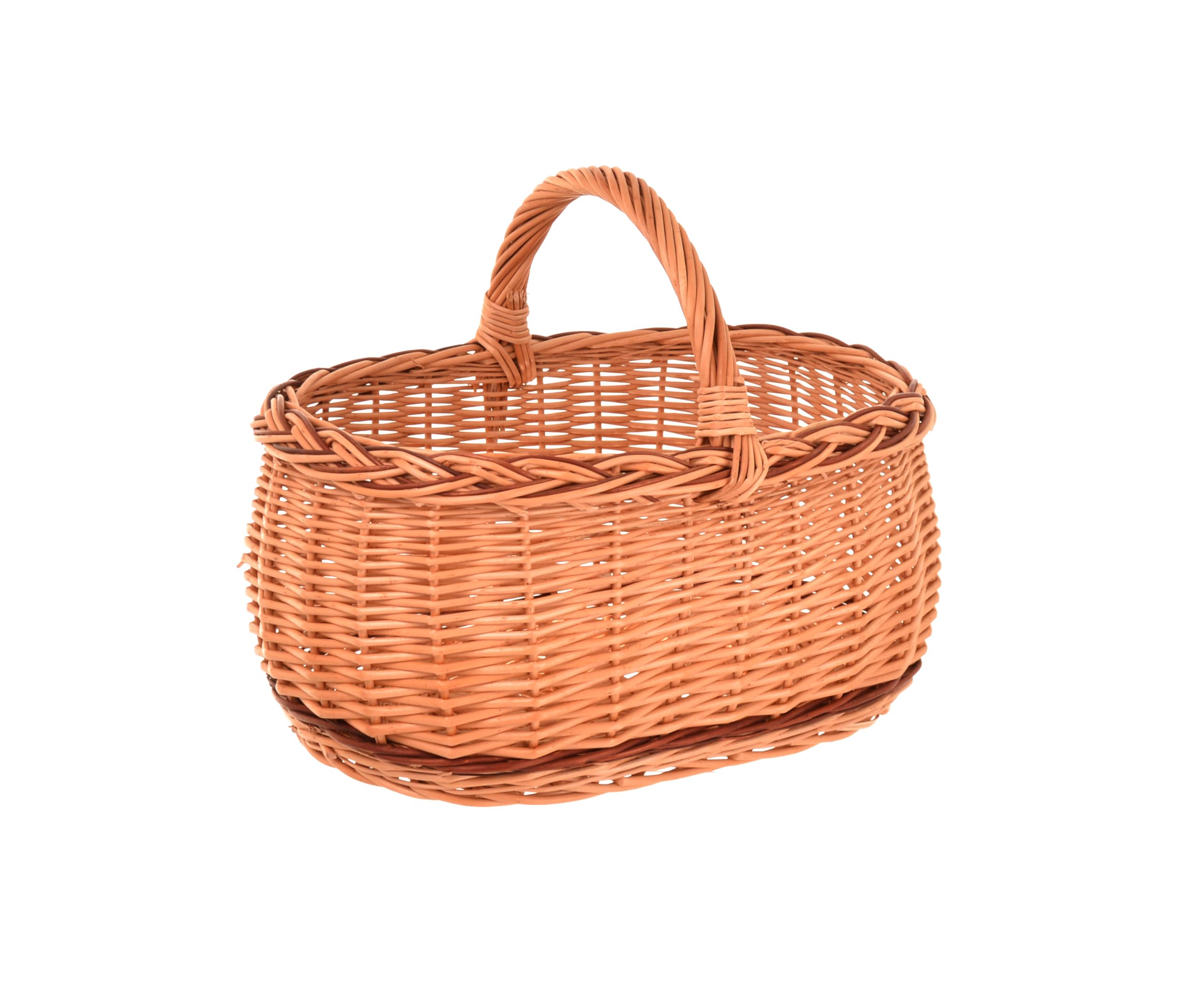 Grand panier en osier avec anse 47 x 35 x 33 cm, tressé pour provisions, pique-nique, champignons, modèle naturel, corbeille rustique