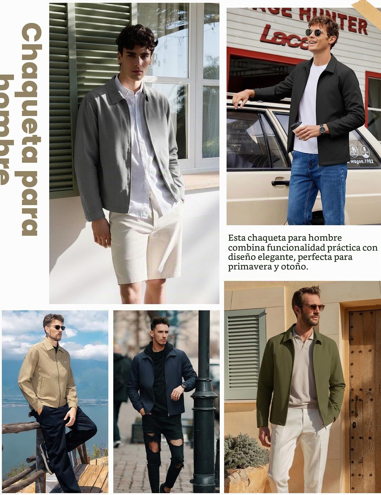 Voqeen Cazadora Hombre Entretiempo Chaquetas Casual Ligeras Repelentes al Agua Primavera Verano Chaqueta Bomber Cortavientos Informal Con Cuello y Cremallera Completa Abrigo de Golf Para Exteriores