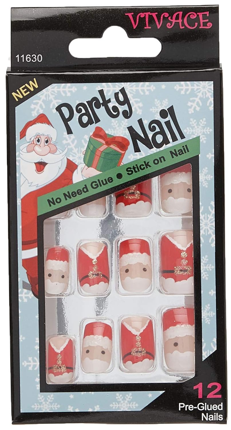 Vivace 5Pack 60Tips Press On Christmas Novelty Nails, Sticker Nails (Santa)