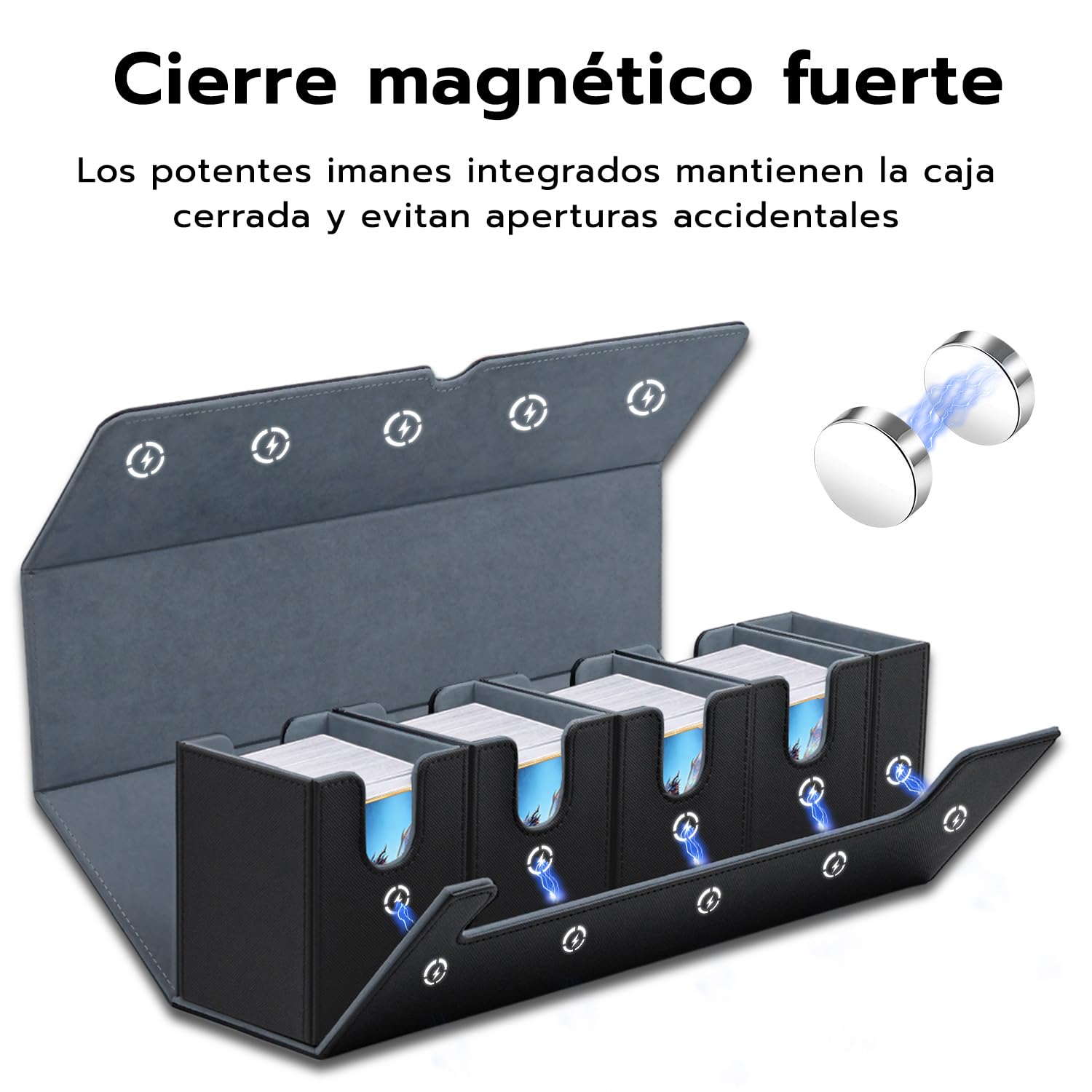 Caja de Tarjetas para MTG, Cajas de Almacenamiento Separadas 5 en 1 para más de 800 Tarjetas, Caja con Tapa magnética de Cuero PU con Bandeja para Dados para Tarjetas Magic Commander TCG Negro