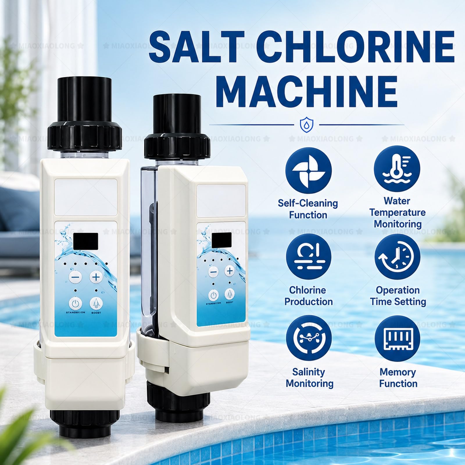 MIAOXIAOLONG Électrolyseur Au Sel pour Piscines, Chlorateur pour Piscines, Chlorateur À Nettoyage Automatique 8 G/H 12 G/H, 16 G/H, 20 G/H EC16(12g/H≤68m³)