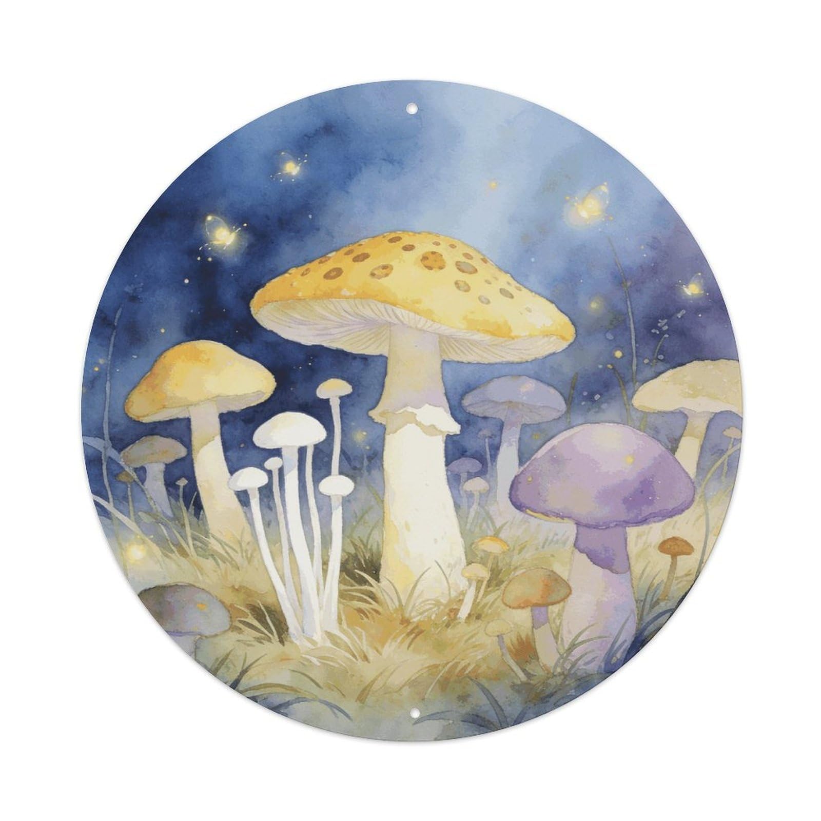 LZQPOEAS Mushroom Round Aluminum Wall Art Sign, Metal Indoor Wall Decor with Holes, Durable Circular Aluminum Plaque for Home, Bar, Cafe, Living Room, And Office Decoration