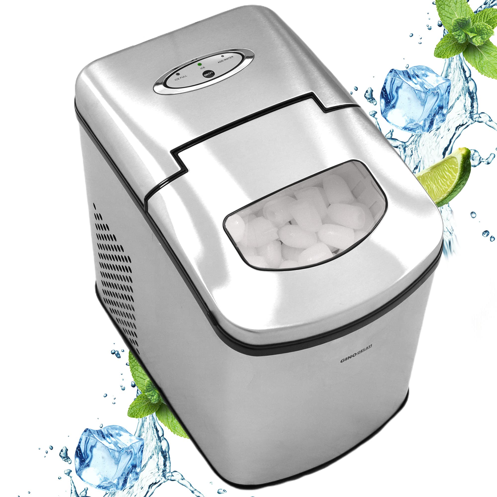 Gino Gelati GG-175W Digitaler Edelstahl Eiswürfelbereiter Eiswürfelmaschine Icemaker max. 15 Kg/24 h